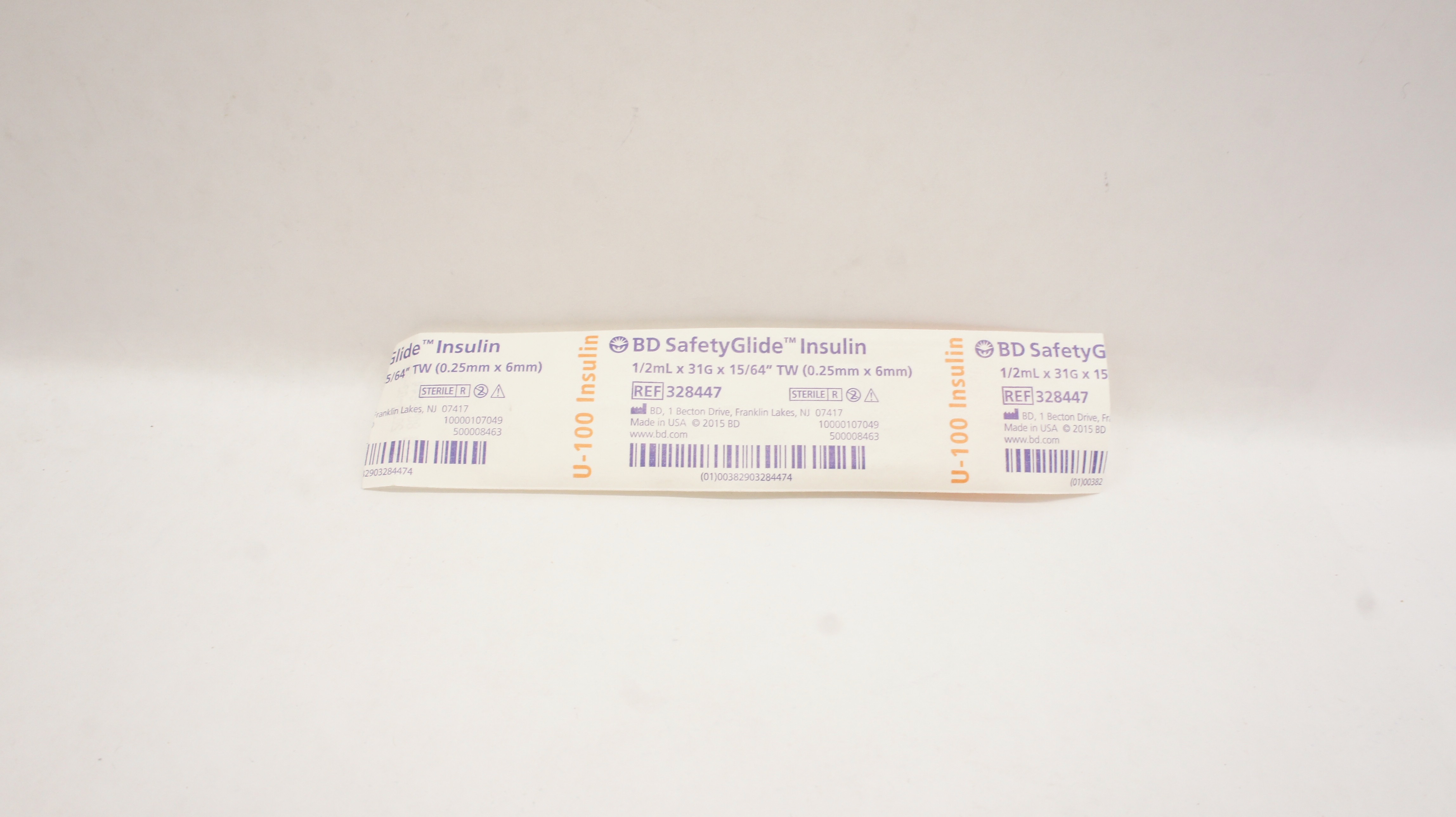 BD 328447 SafetyGlide Insulin Syringe 1/2mL, 31G x 15/64inch TW (x)