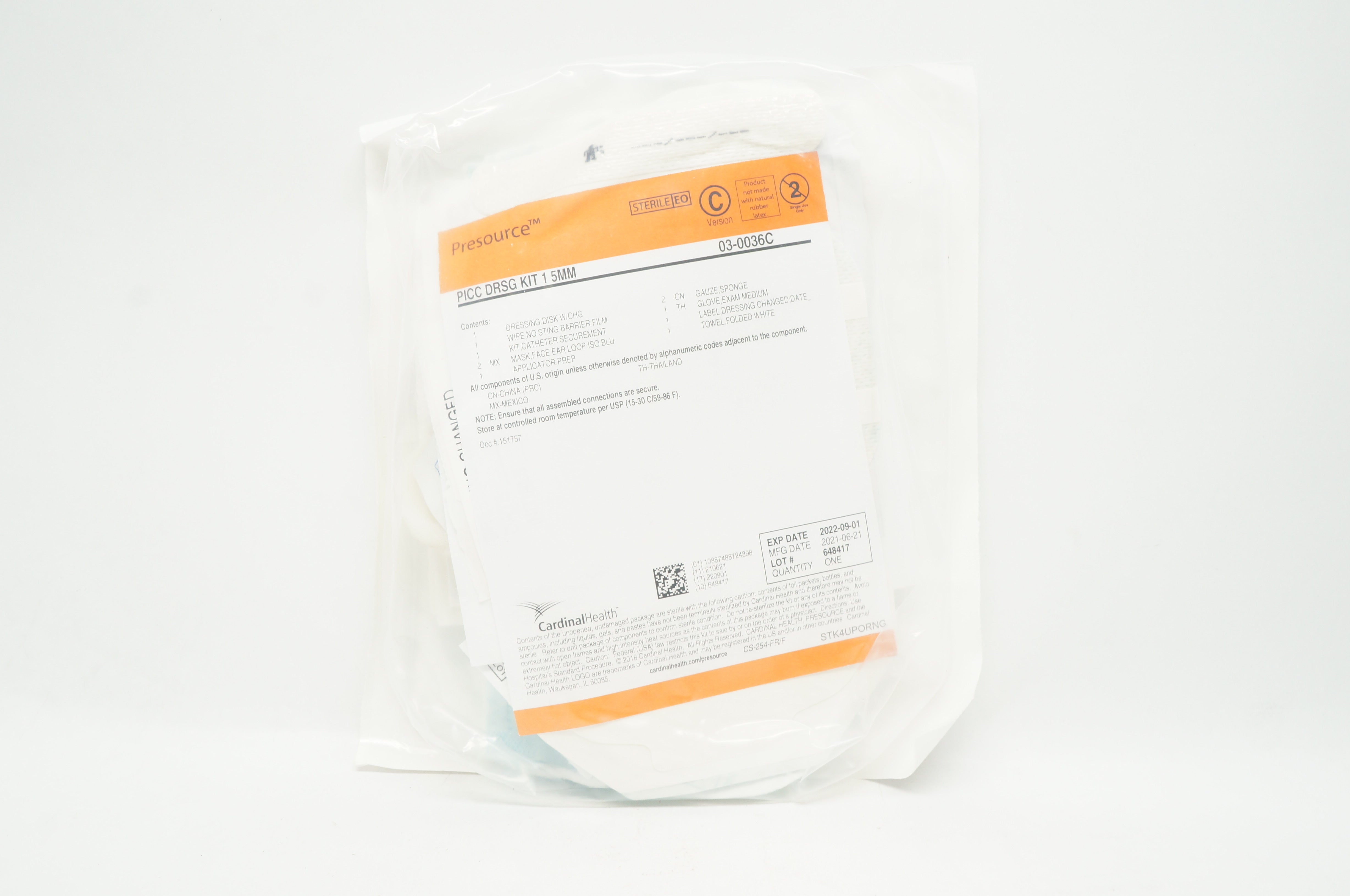 Carinal Health 03-0036C Presourse PICC DRSG Kit 1.5mm (x)