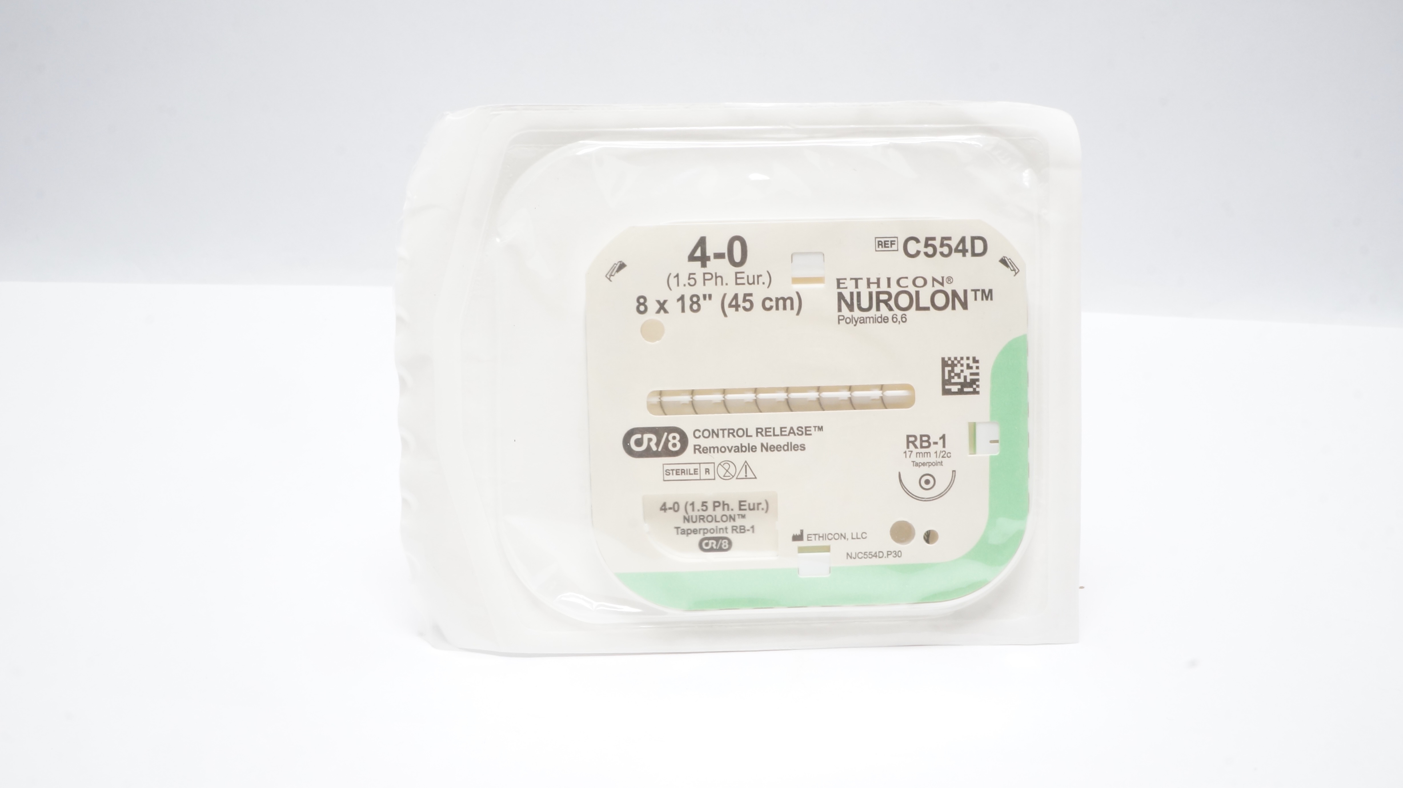 Ethicon C554D 4-0 Nurolon Nylon Stre RB-1 17mm 1/2c Taperpoint 18inch