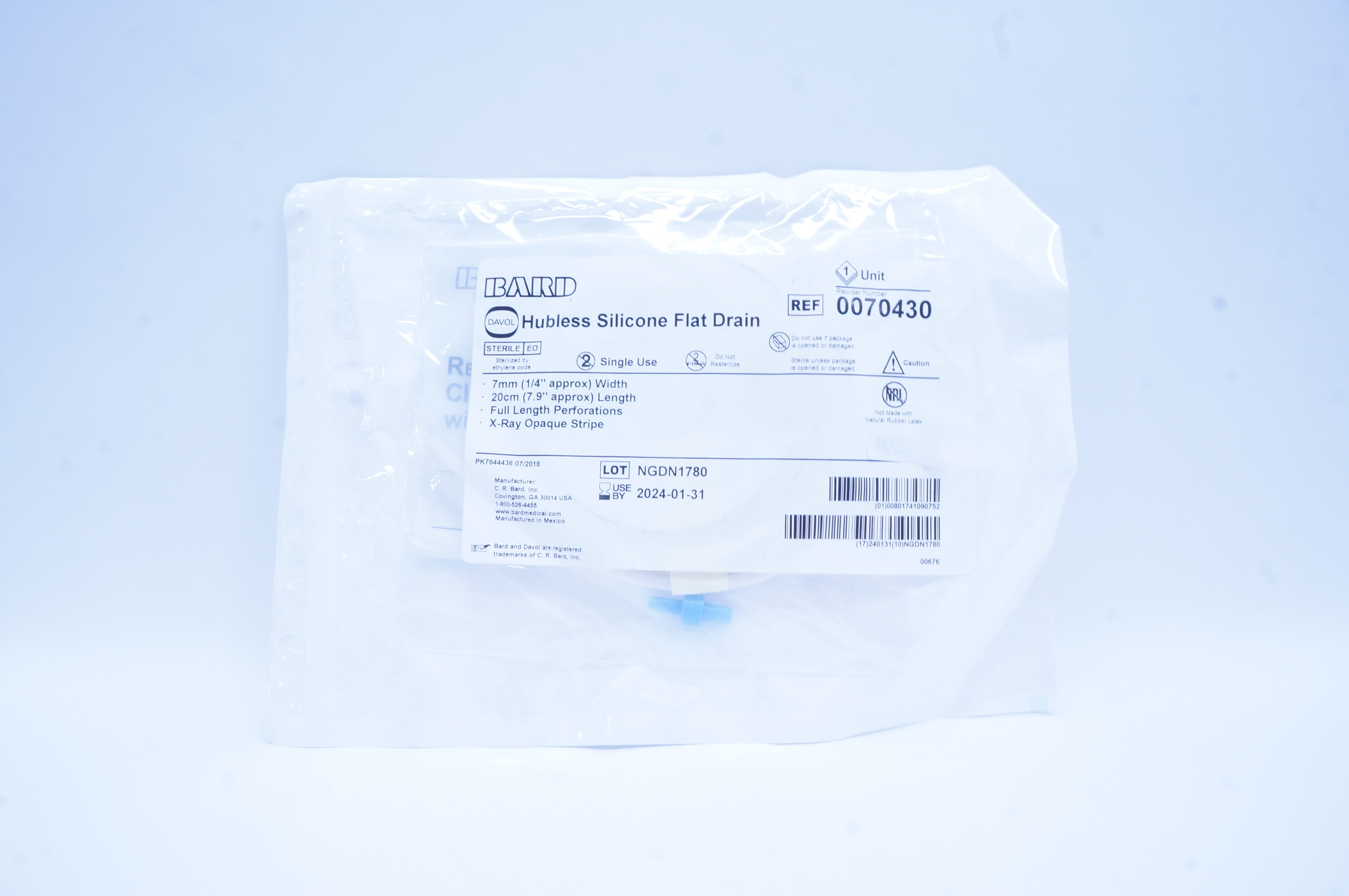 Bard 0070430 Hubless Silicone Flat Drain 1/4 inch x 7.9 inch Approx.