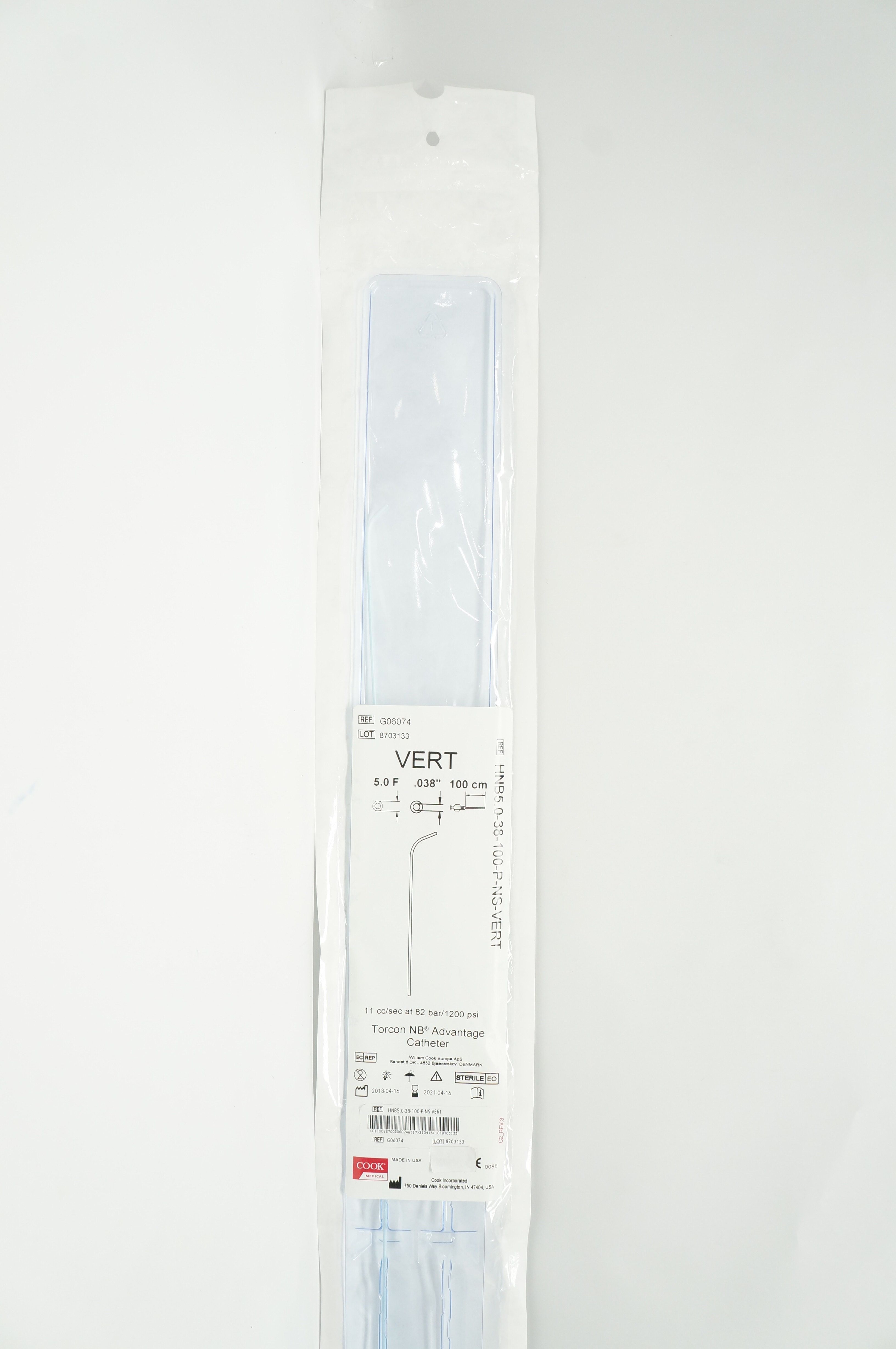 Cook Medical G06074 11 cc/sec at 82 bar/1200 psi Torcan NB Advantage Cath.(x)