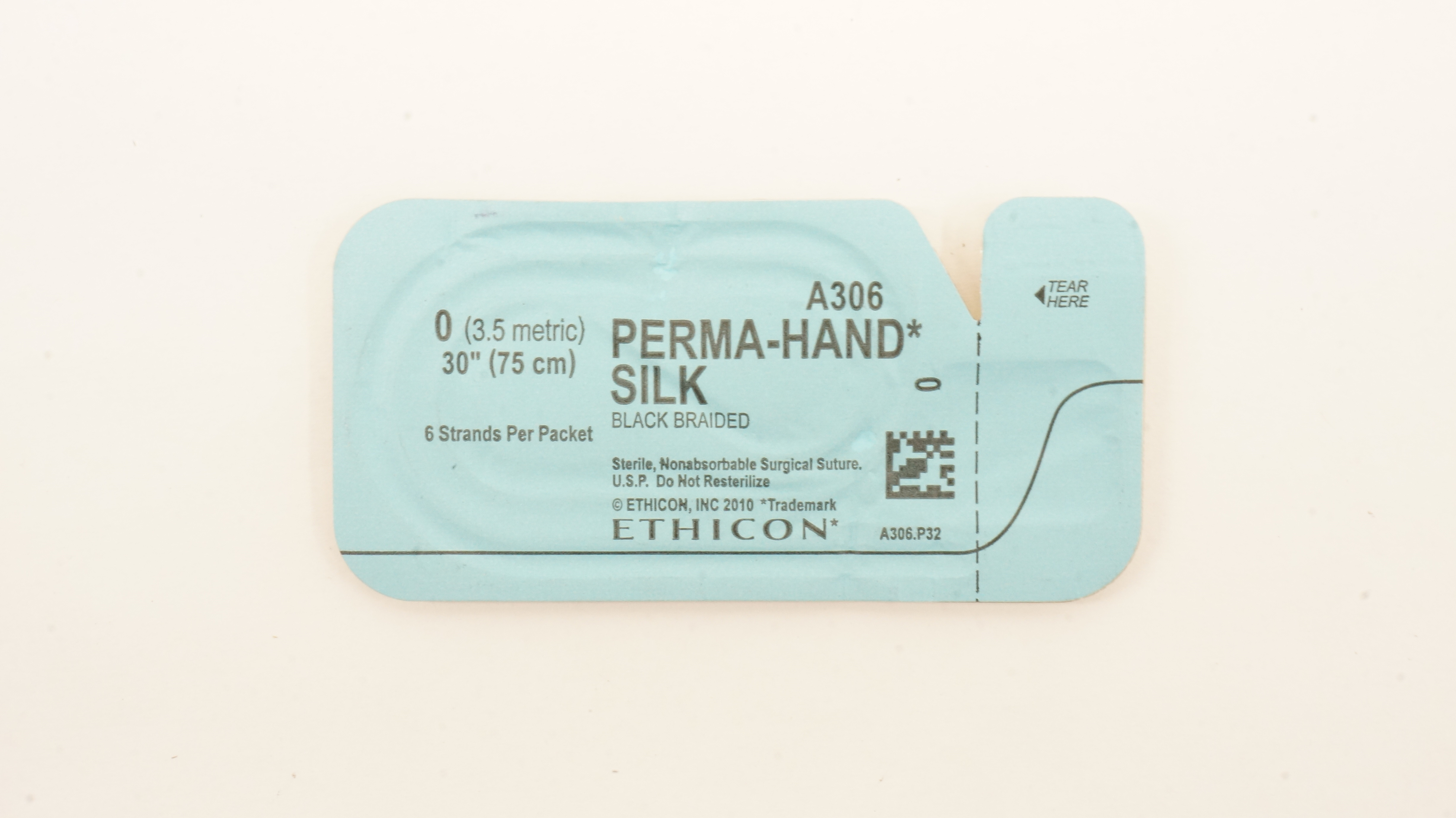 Ethicon A306 0 Perma-Hand Silk Black Braided, 30inch