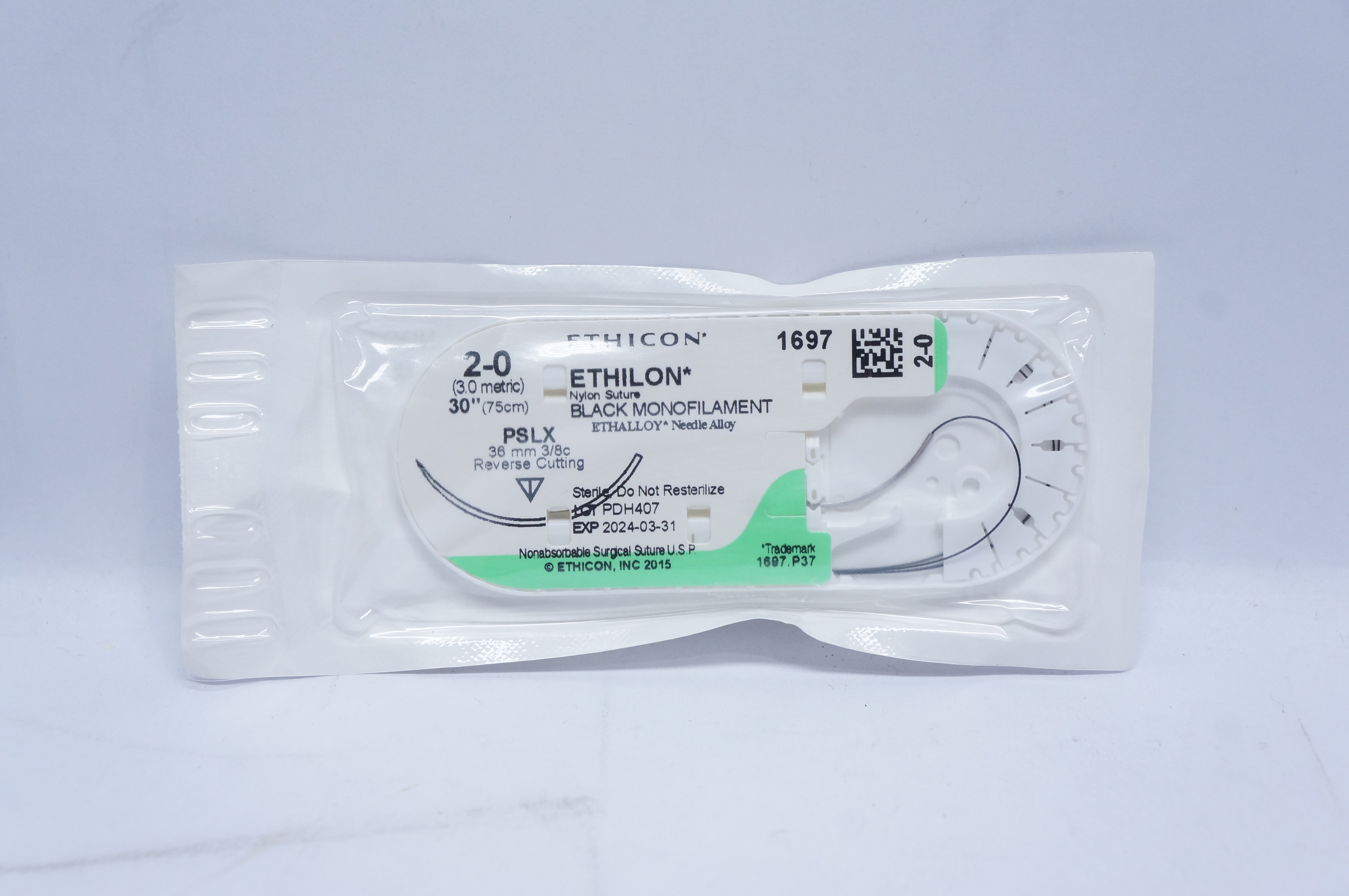 Ethicon 1697 2-0 ETHILON, PSLX, 36mm 3/8c Reverse Cutting, 30inch