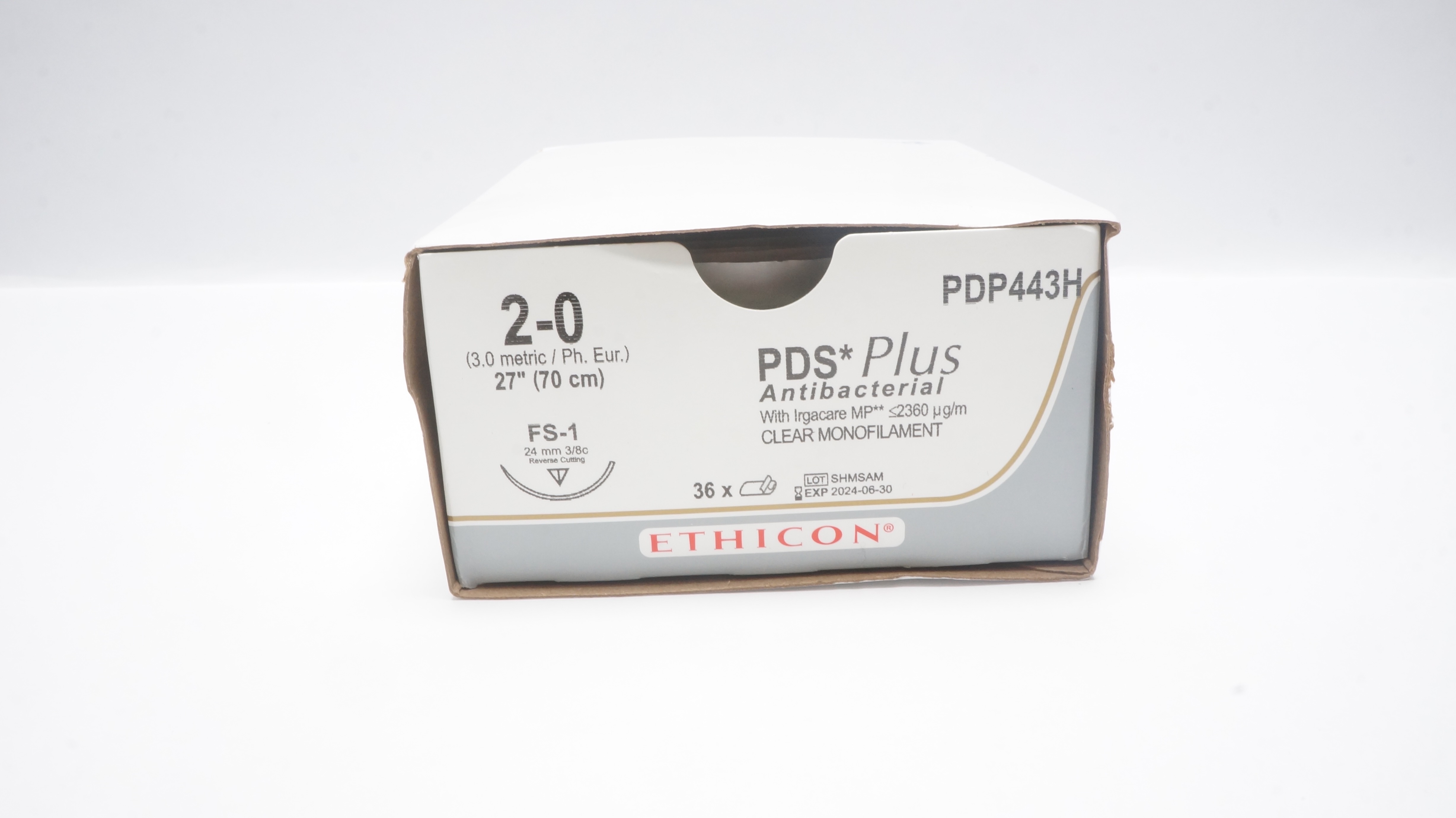 Ethicon PDP443H 2-0 PDS Stre FS-1 24mm 3/8c Reverse Cutting 27inch (x)-Box of 34