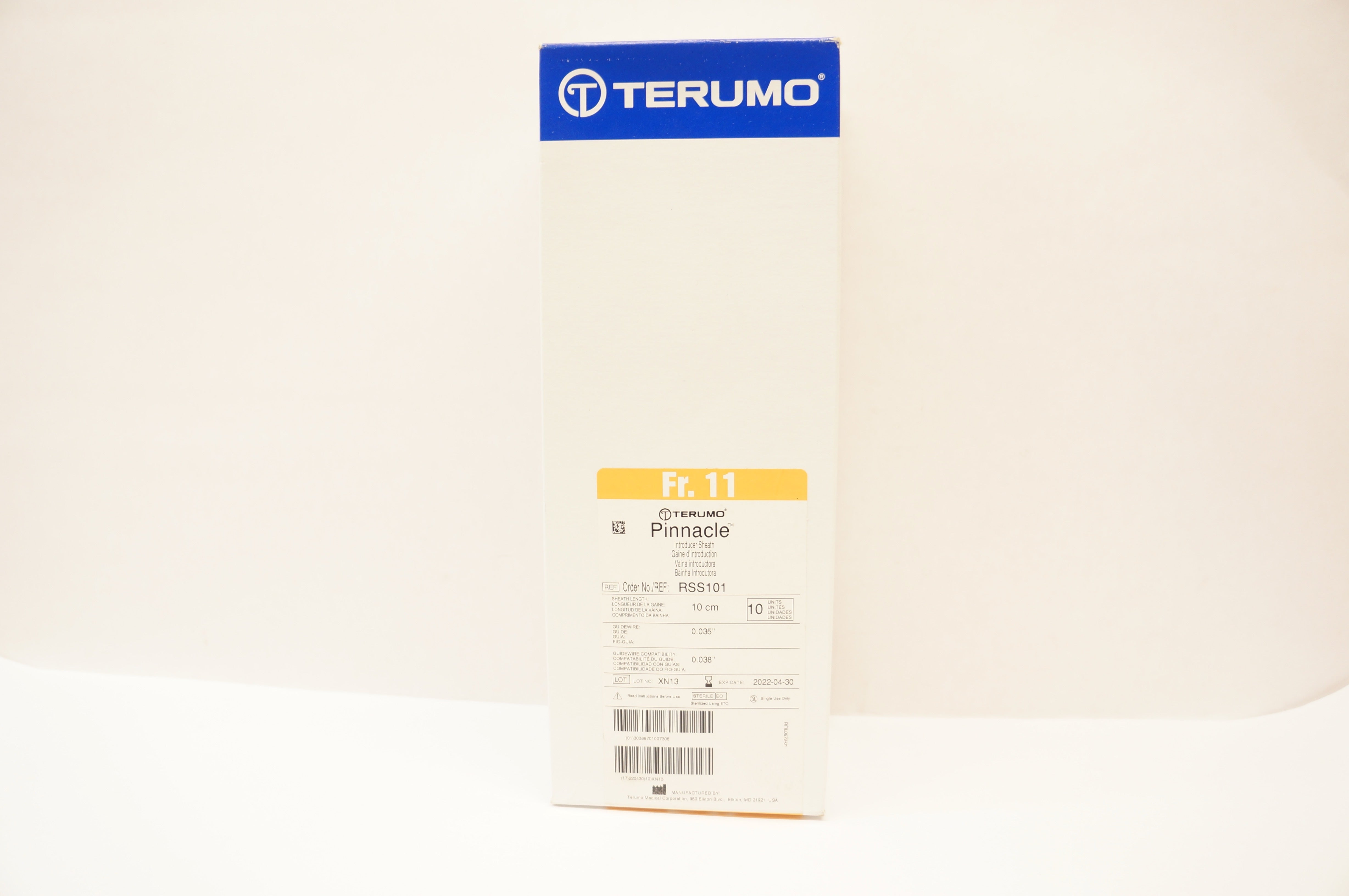 Terumo RSS101 Pinnacle Introducer Sheath 11Fr x 0.035inch x 10cm (x) - Box of 10