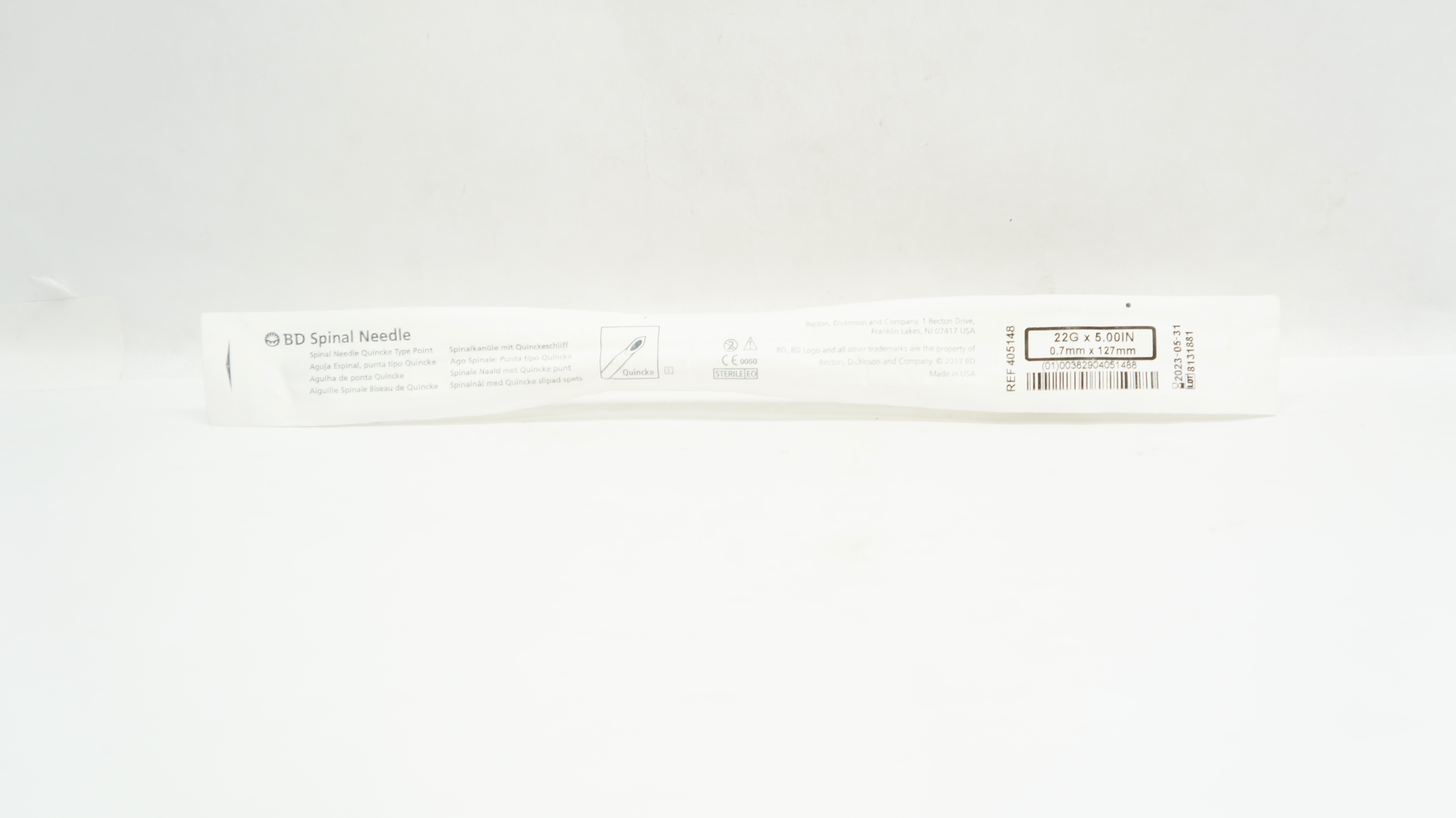 BD 405148 Spinal Ndle, Quincke Type Point 22 GA. x 5.00 inch (x)