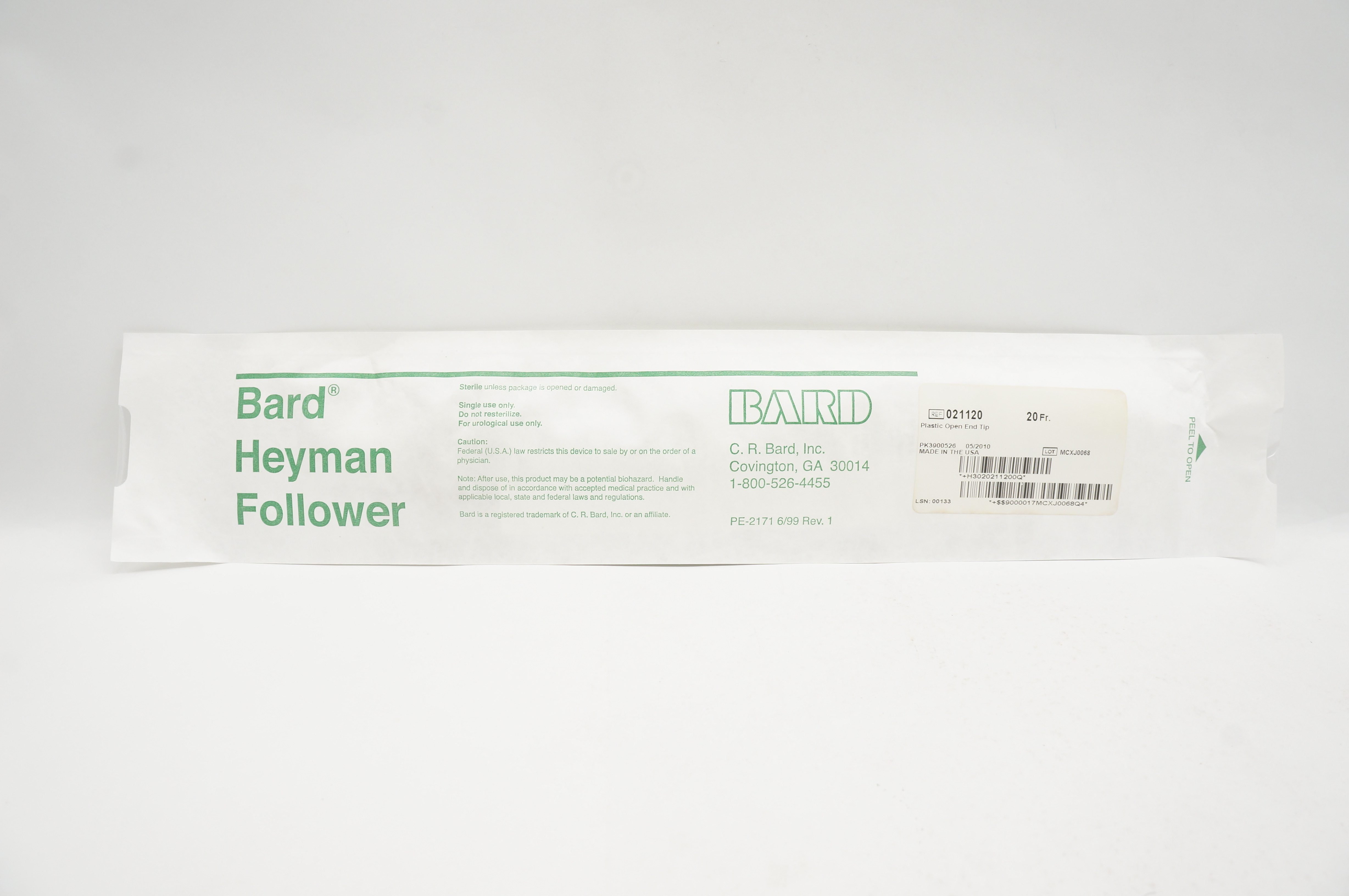 Bard 021120 Heyman Follower Plastic Open End Tip 20 Fr