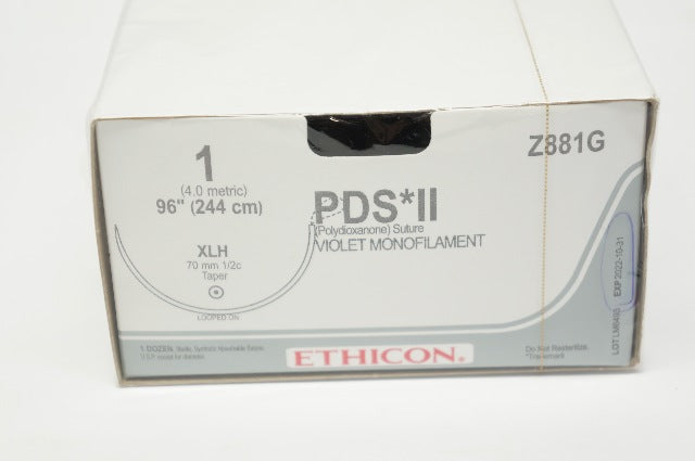 Ethicon Z881G 1 PDS II, XLH, 70mm 1/2c Taper, 96inch (x) - Box of 12