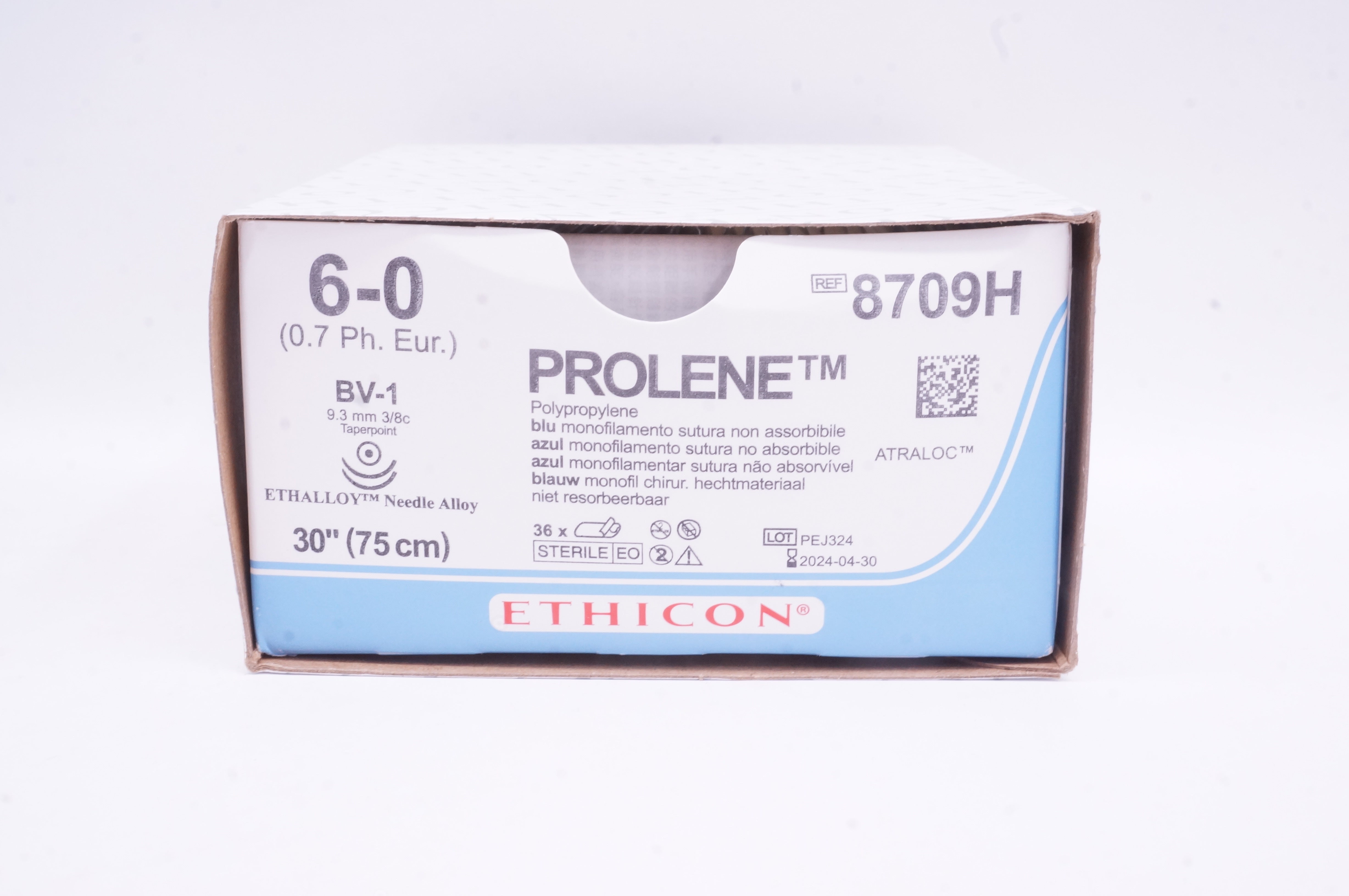 Ethicon 8709H 6-0 Prolene Stre BV-1 9.3mm 3/8c Taperpoint, 30 inch - Box of 32