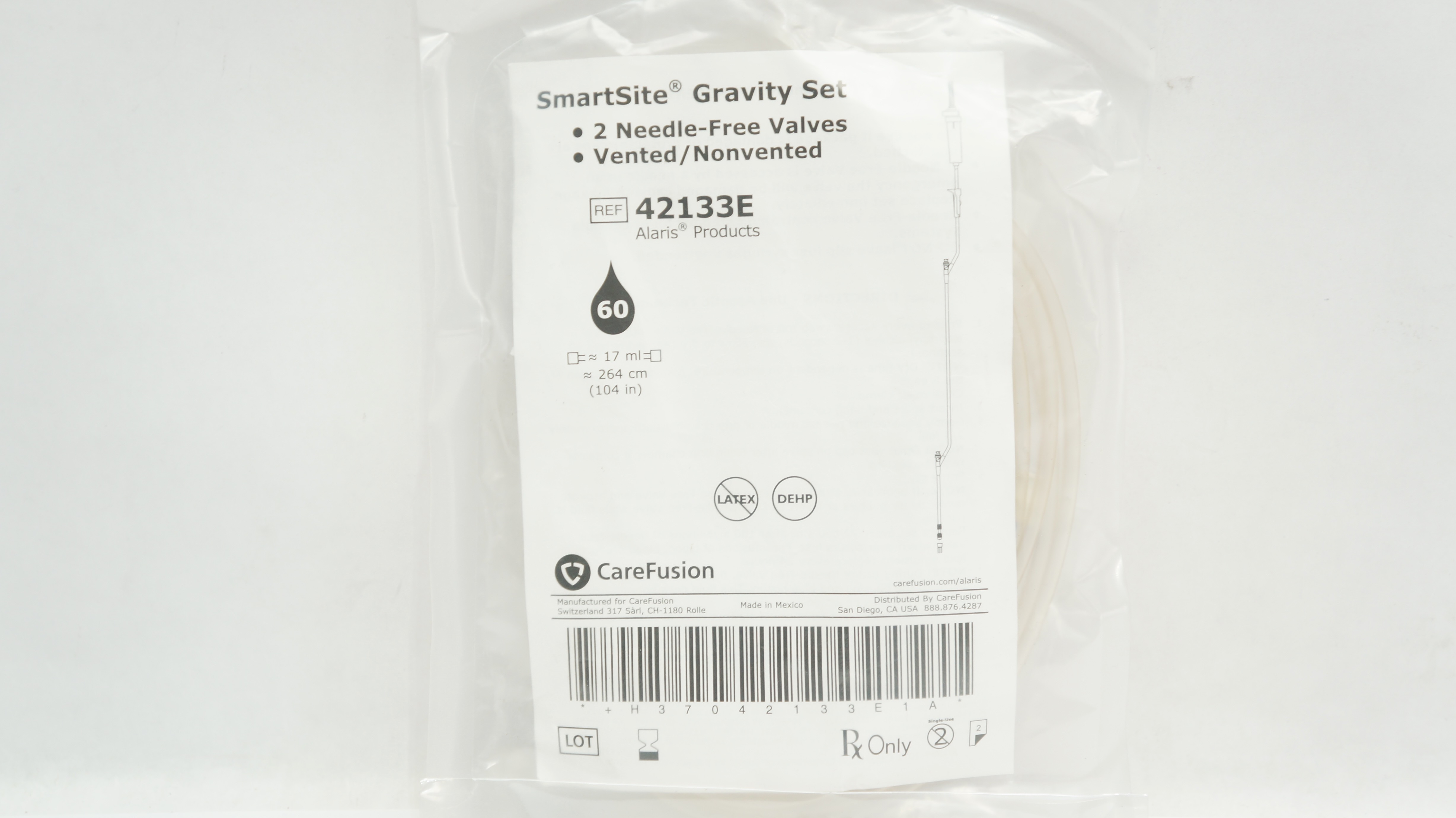 CareFusion 42133E Alaris SmartSide Gravity Set, 17ml x 104inch 60Drops/ml
