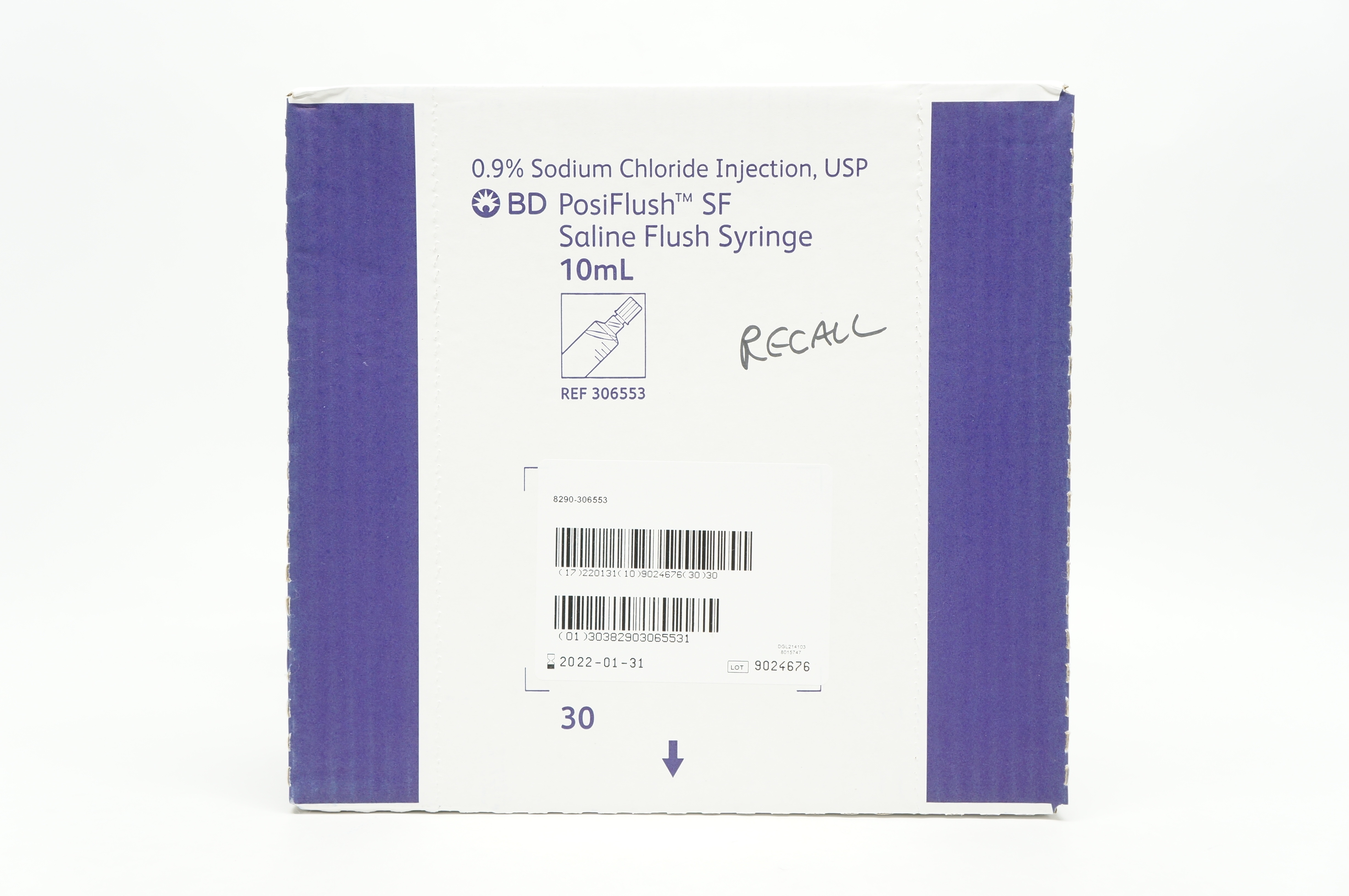 BD 306553 Saline Flush Syringe 10mL 0.9% Sodium Chloride Injection - Box of 30