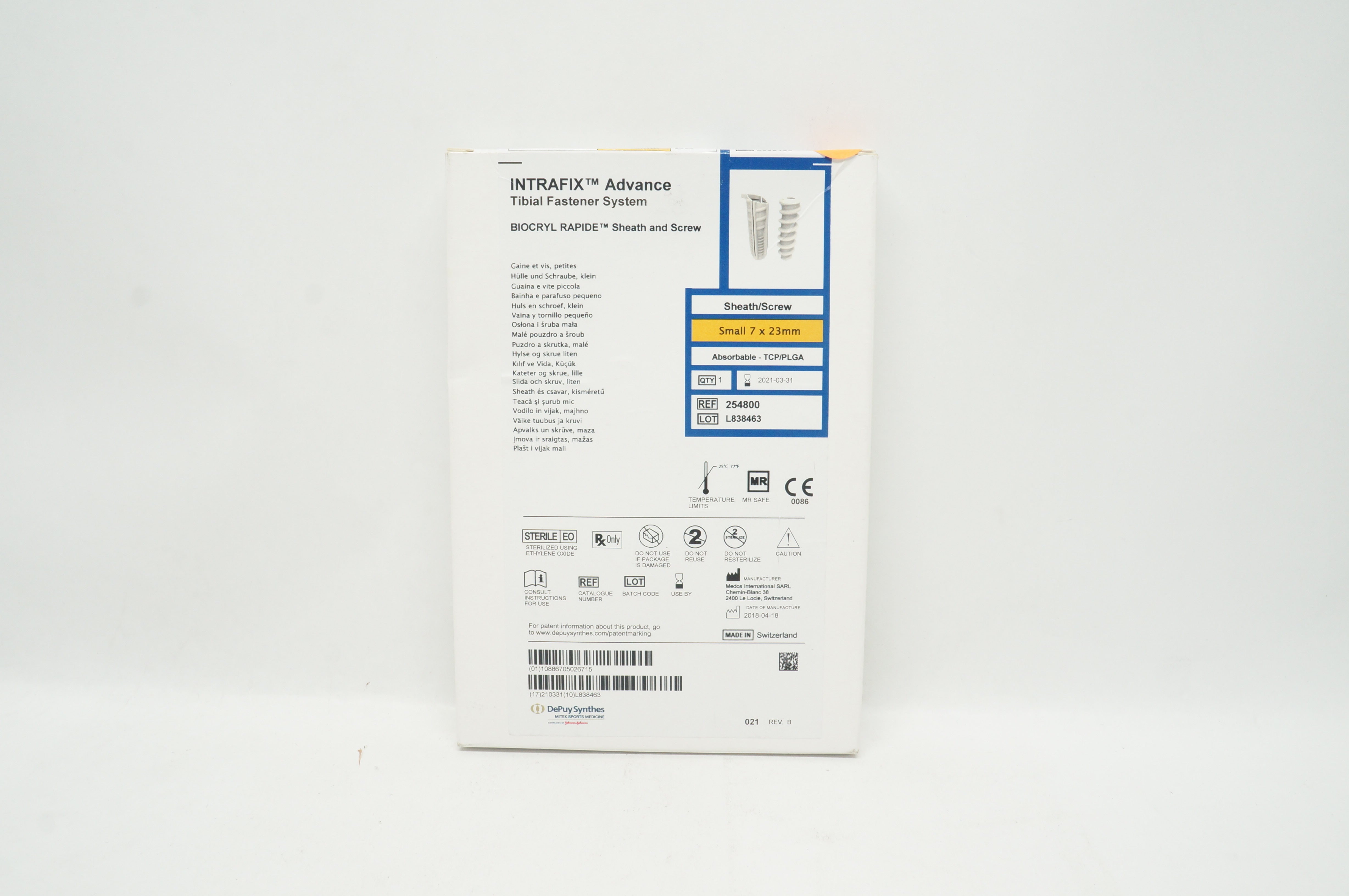 DePuy Synthes 254800 Intrafix Advance Tibial Fastener System, Small 7 x 23mm (x)