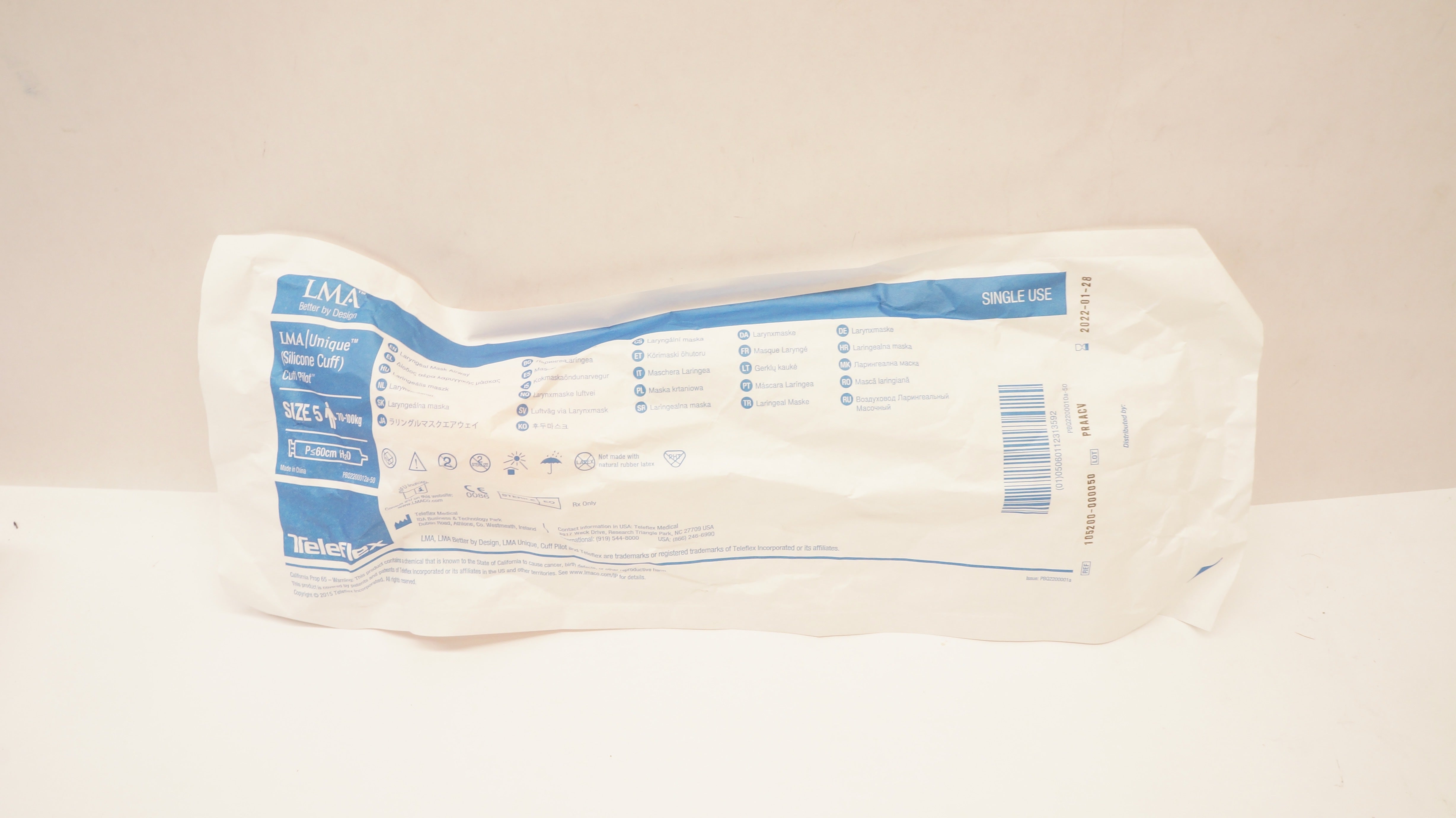 Teleflex 105200-000050 LMA Unique Laryngeal Mask Airway Size 5, 70-100kg (x)