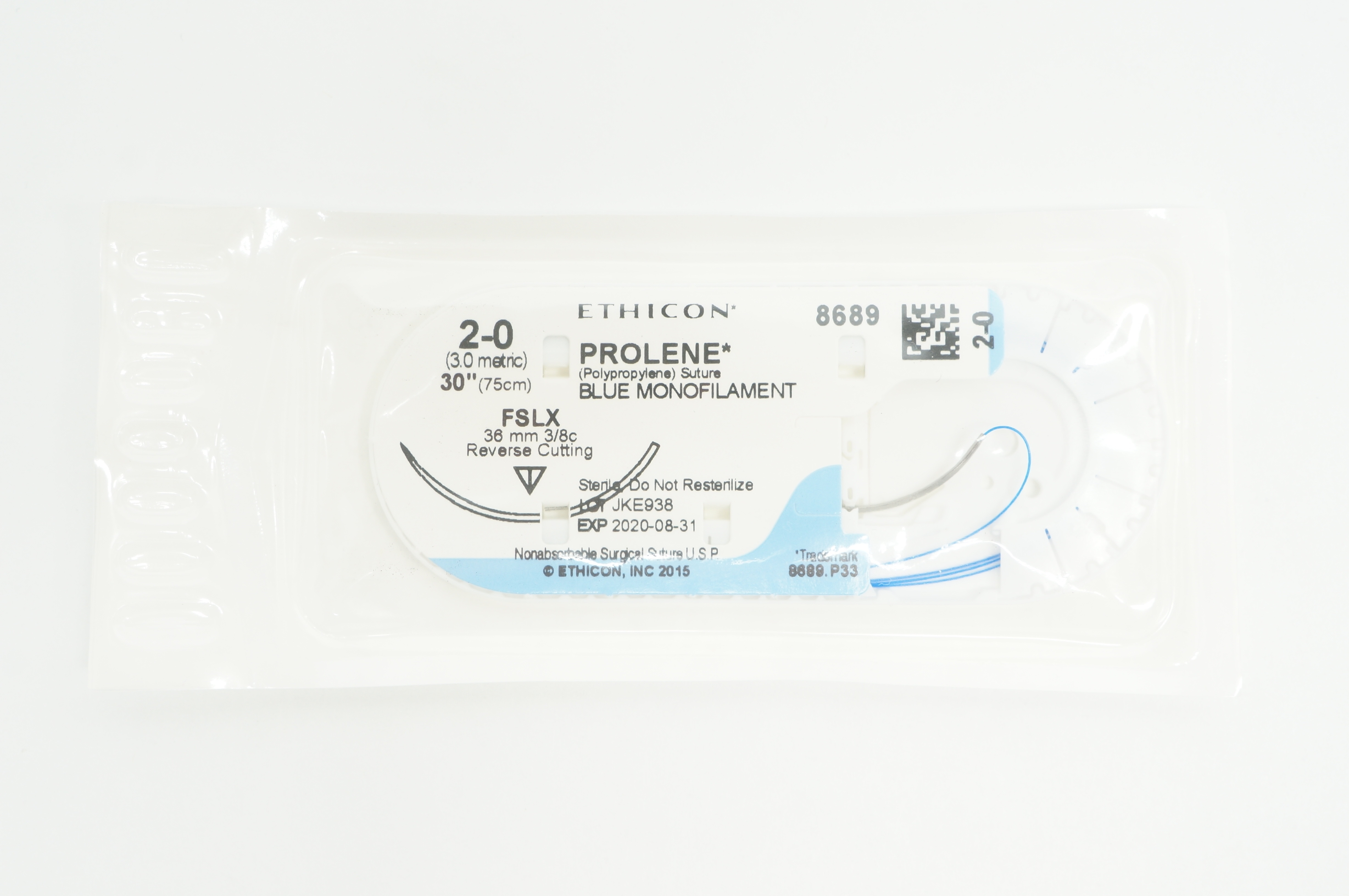 Ethicon 8689 2-0 PROLENE FSLX, 36mm 3/8c Reverse Cutting, 30inch (x)