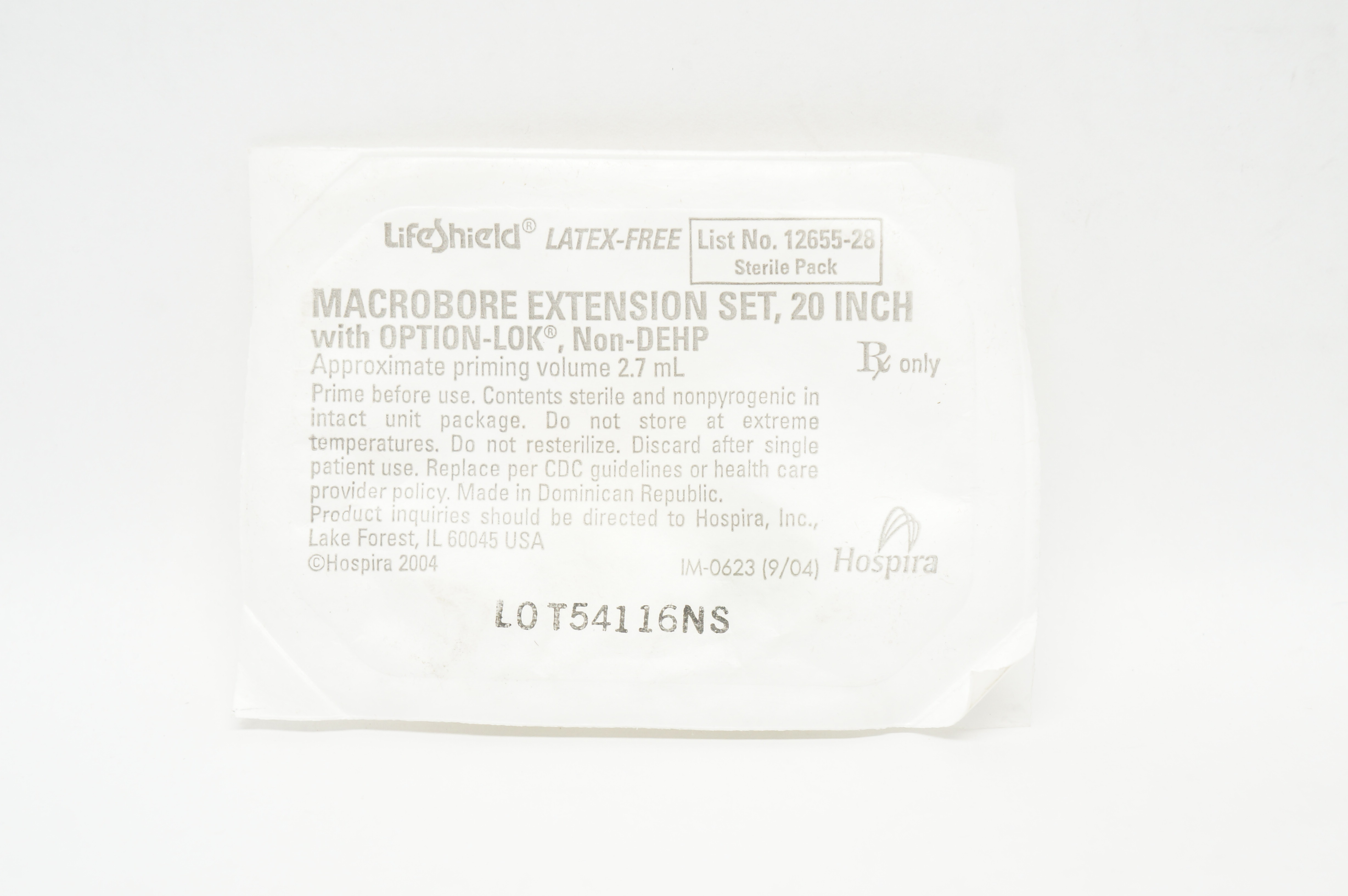 Hospira 12655-28 LifeShield Macrobore Extension Set W/Option-Lok Non-DEHP 20inch