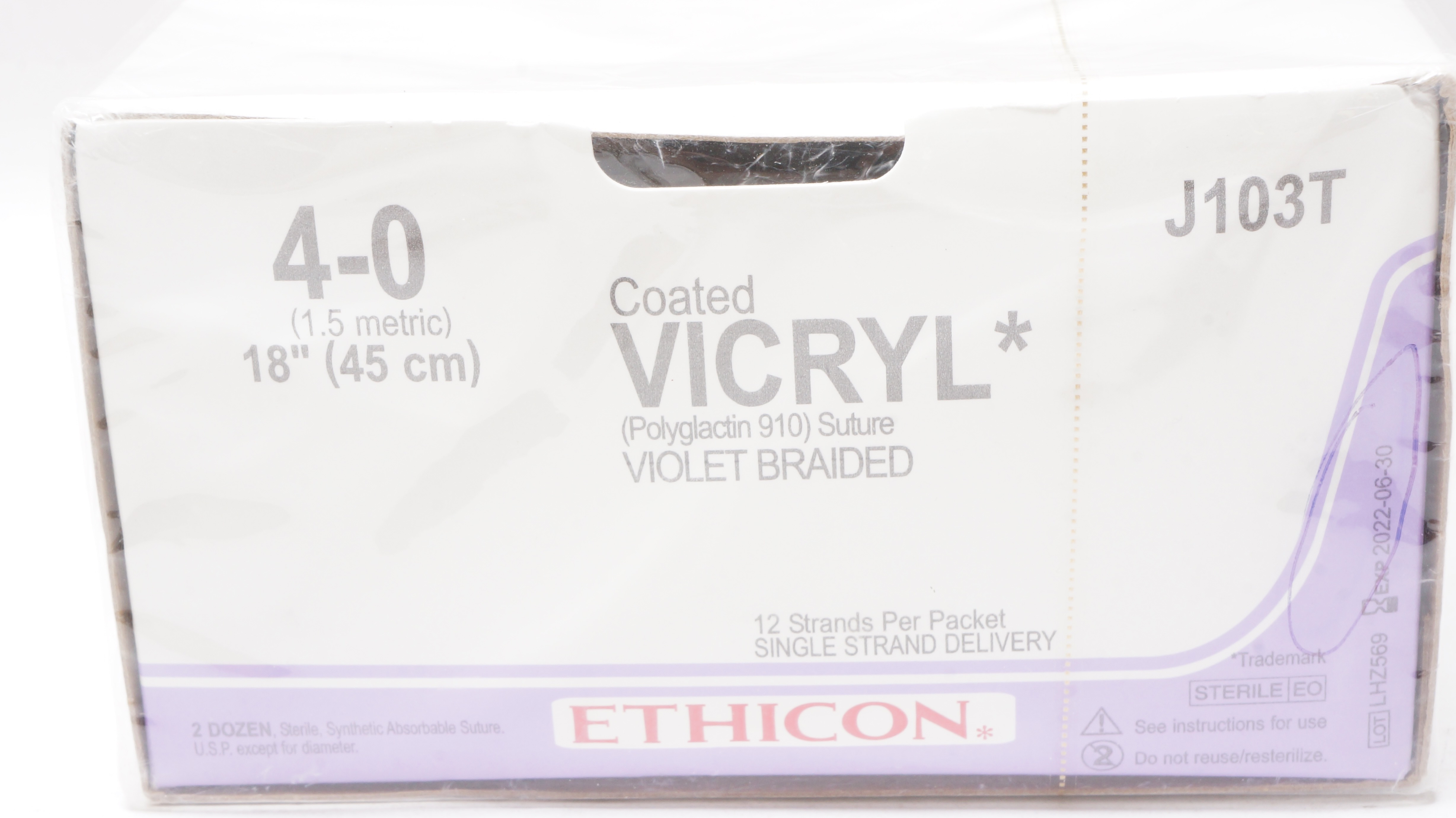 Ethicon J103T 4-0 VICRYL, Violet Braided, 18inch ~ Pack of 24 (x)