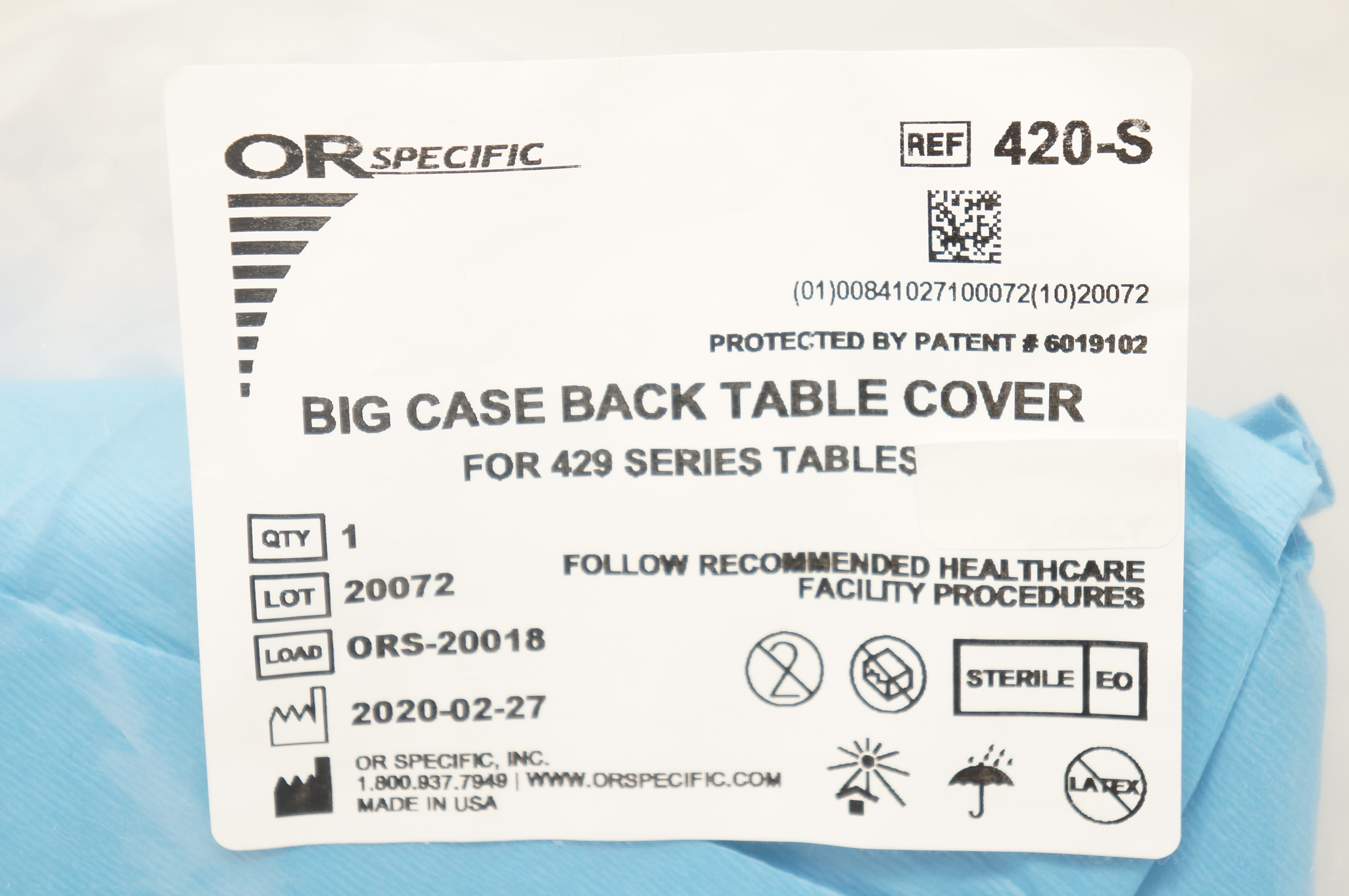 OR Specific 420-S Big Case Back Table Cover for 429 Series Tables