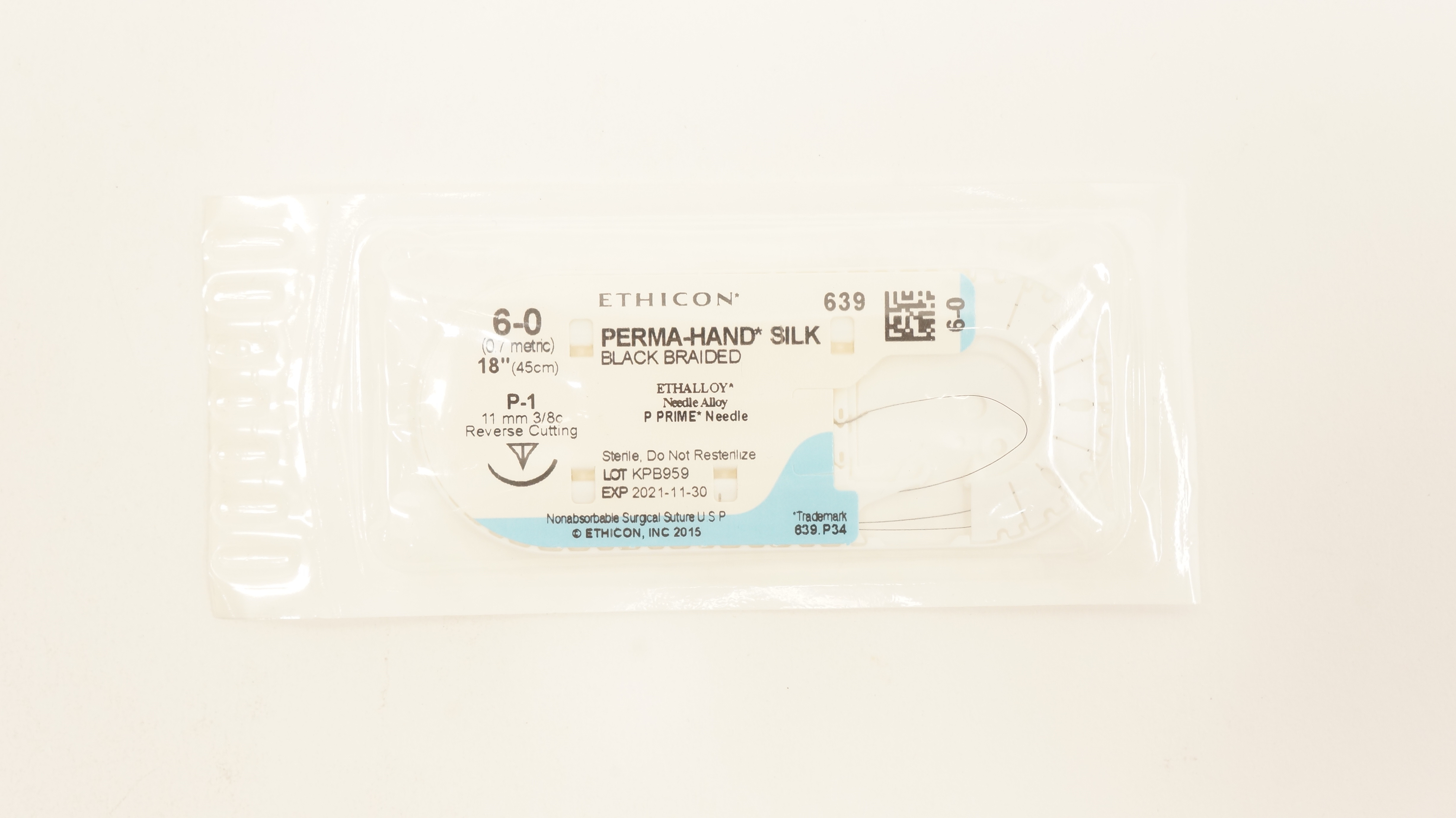 Ethicon 639 6-0 Perma-Hand Silk P-1 11mm 3/8c Reverse Cutting, 18 inch (x)