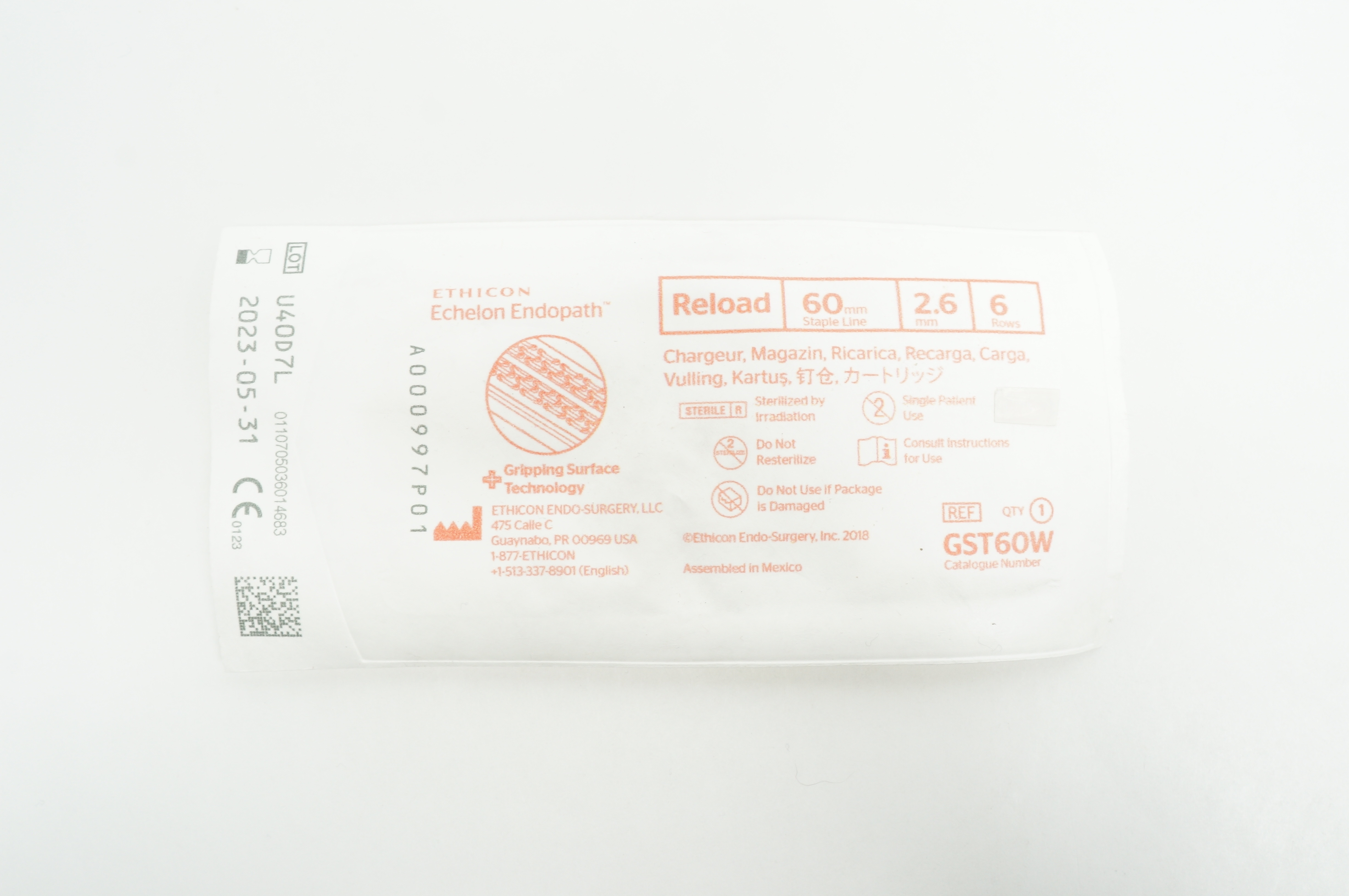 Ethicon GST60W Echelon Endopath Reload 6 Rows, Staple Line 60mm x 2.6mm
