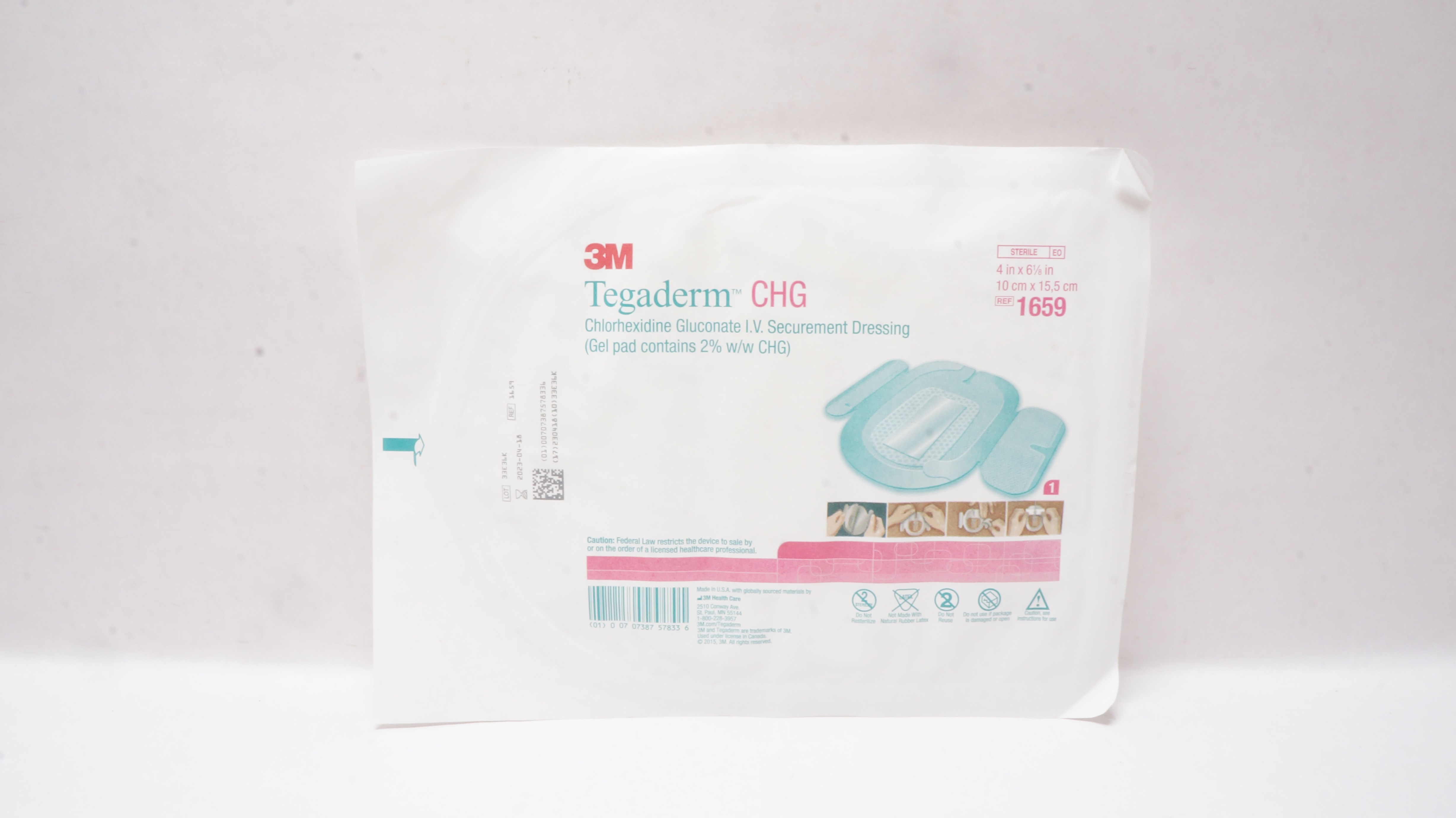 3M 1659 CHG Chlorhexidine Gluconate IV Securement Dressing 4inch x 6-1/8inch (x)