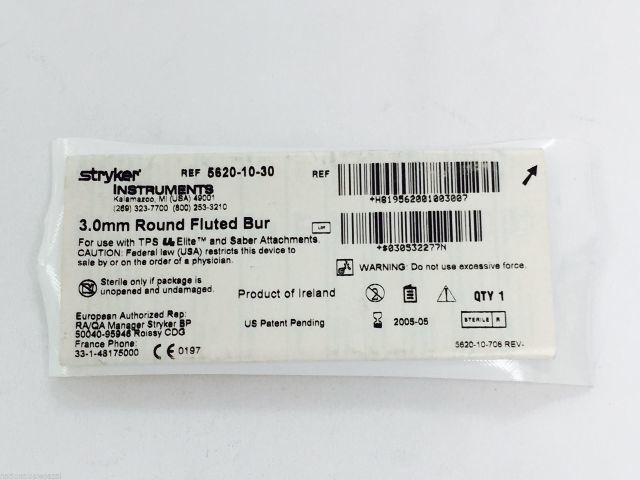 5620-10-30 ~ Stryker Round Fluted Bur 3.0mm (x)