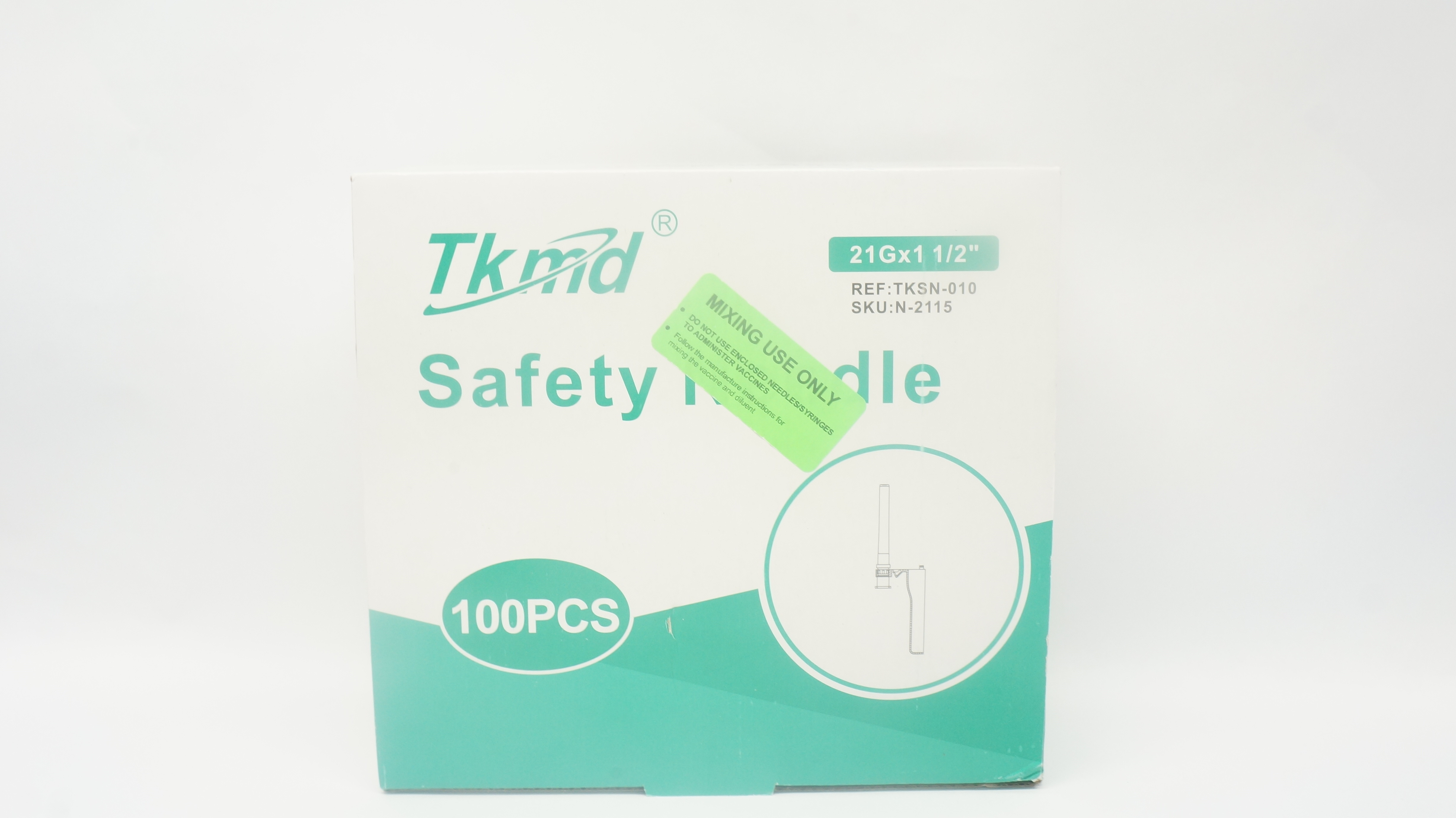 Anhui Tiankang Medical TKSN-010 Tkmd Safety Ndle 21G x 1-1/2 inch - Box of 100