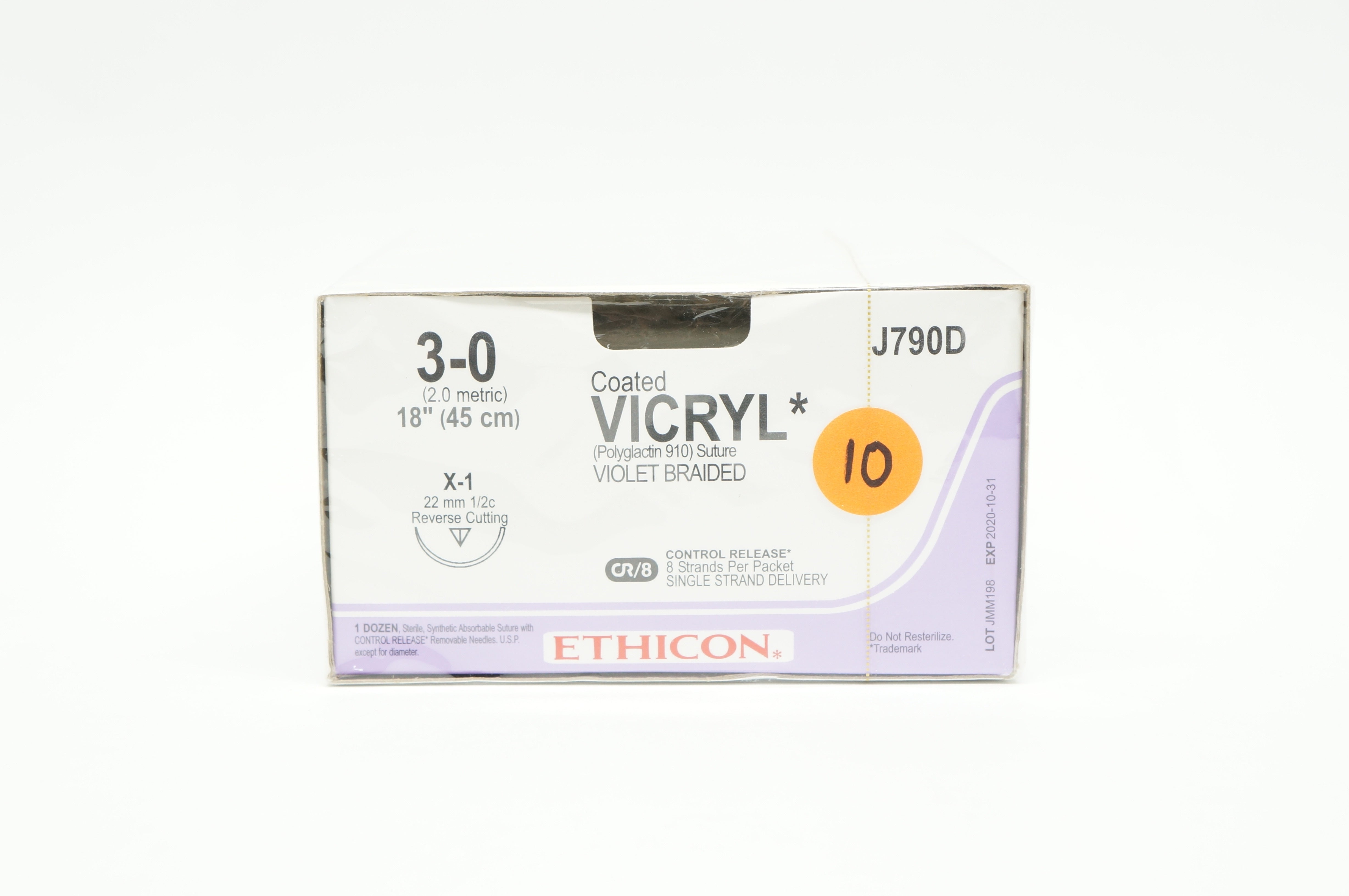 Ethicon J790D 3-0 Coated VICRYL X-1 22mm 1/2c 18 inch CR/8 (x) - Box of 12