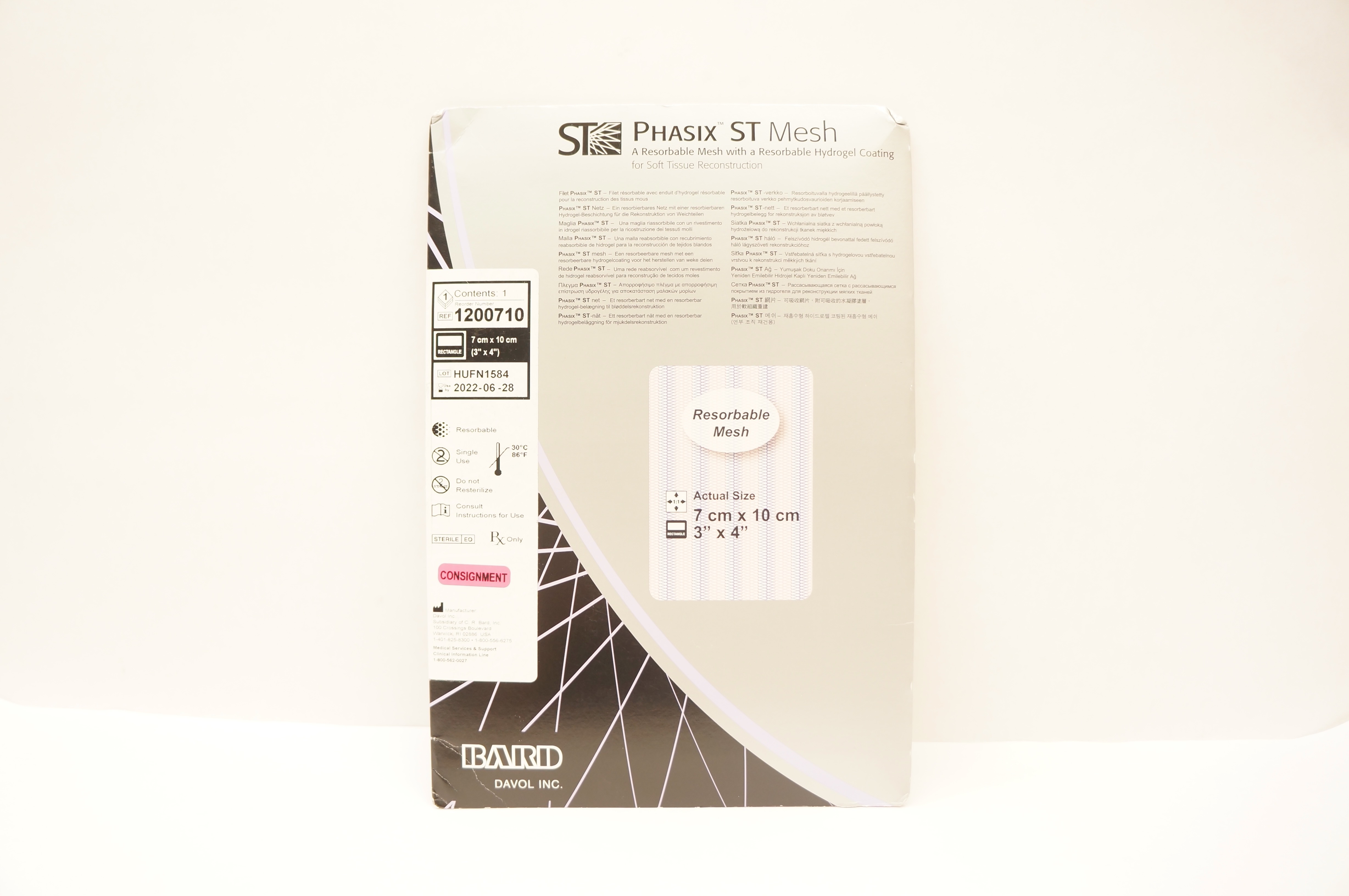 Bard 1200710 Phasix ST Resorbable Mesh w/Hydrogel Coating 3inch x 4inch (x)