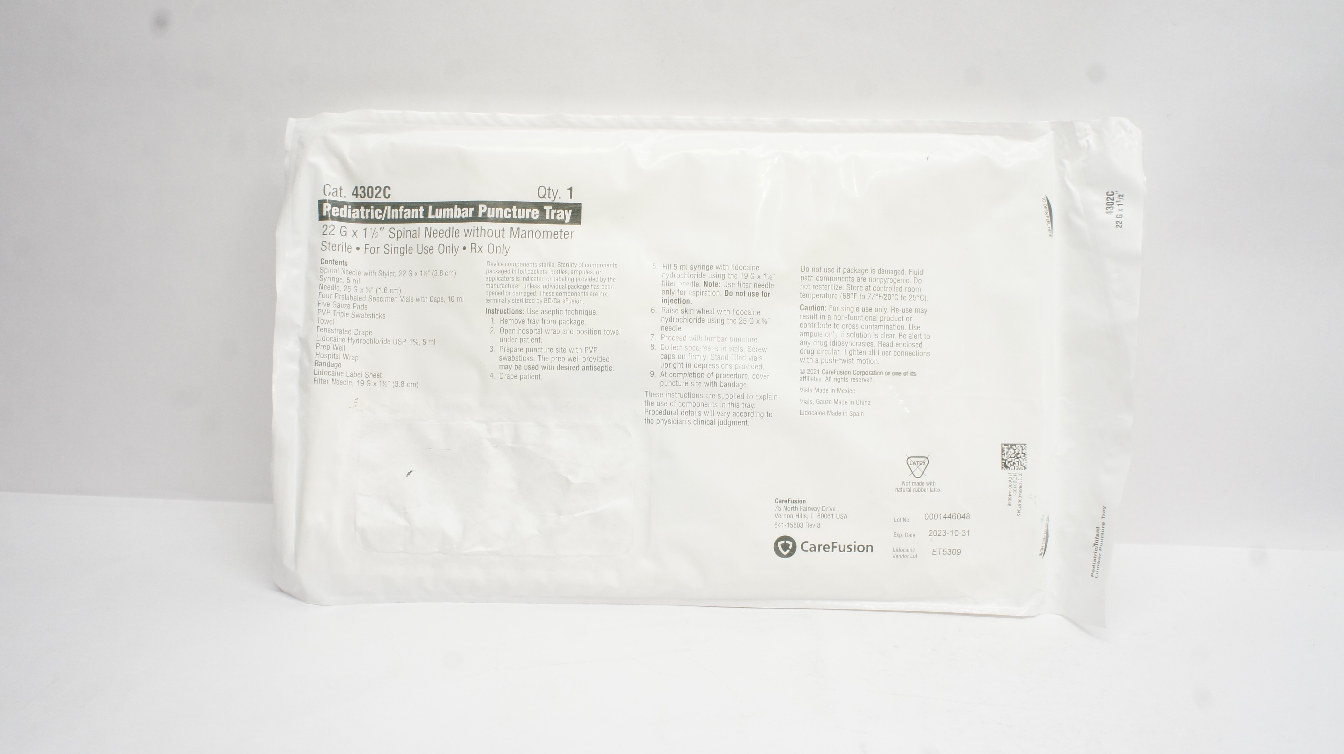 CareFusion 4302C Pediatric/Infant Lumbar Puncture Tray 22Ga x 1-1/2inch (x)