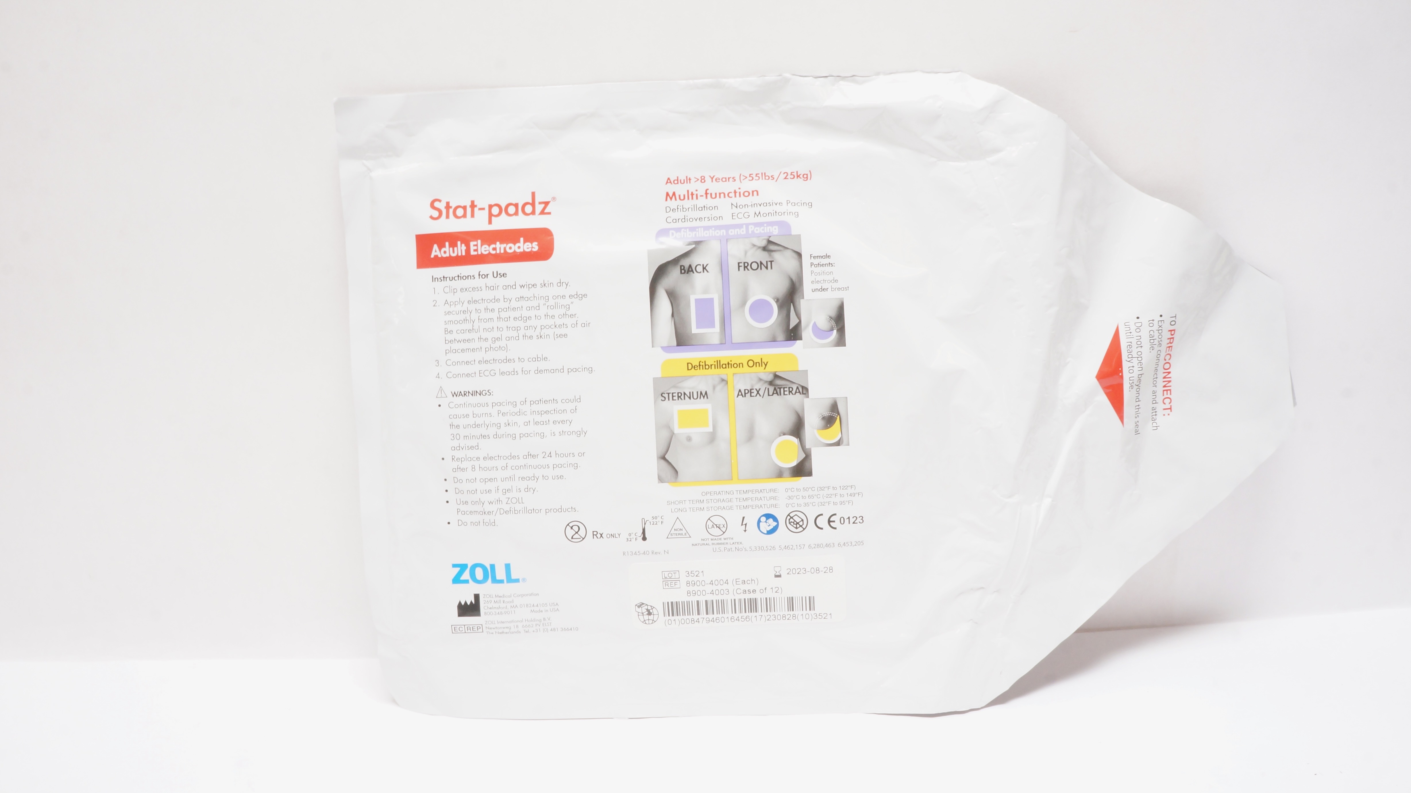 Zoll 8900-4004 Stat-padz Multi-Function Adult Electrodes >8 Years >55 lbs (x)