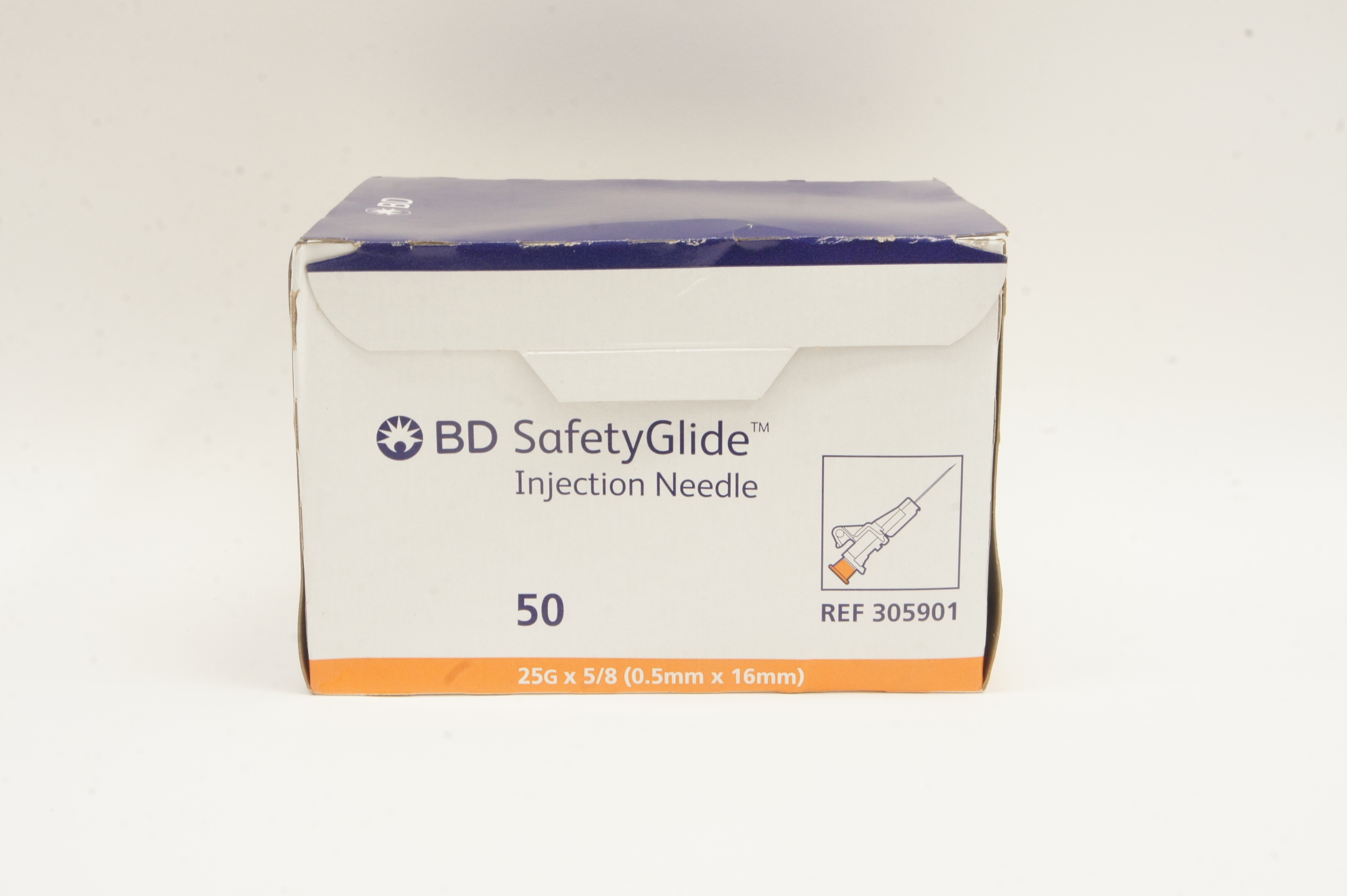 BD 305901 Safety Glide Injection Ndle. 25G x 5/8 inch - Box of 50