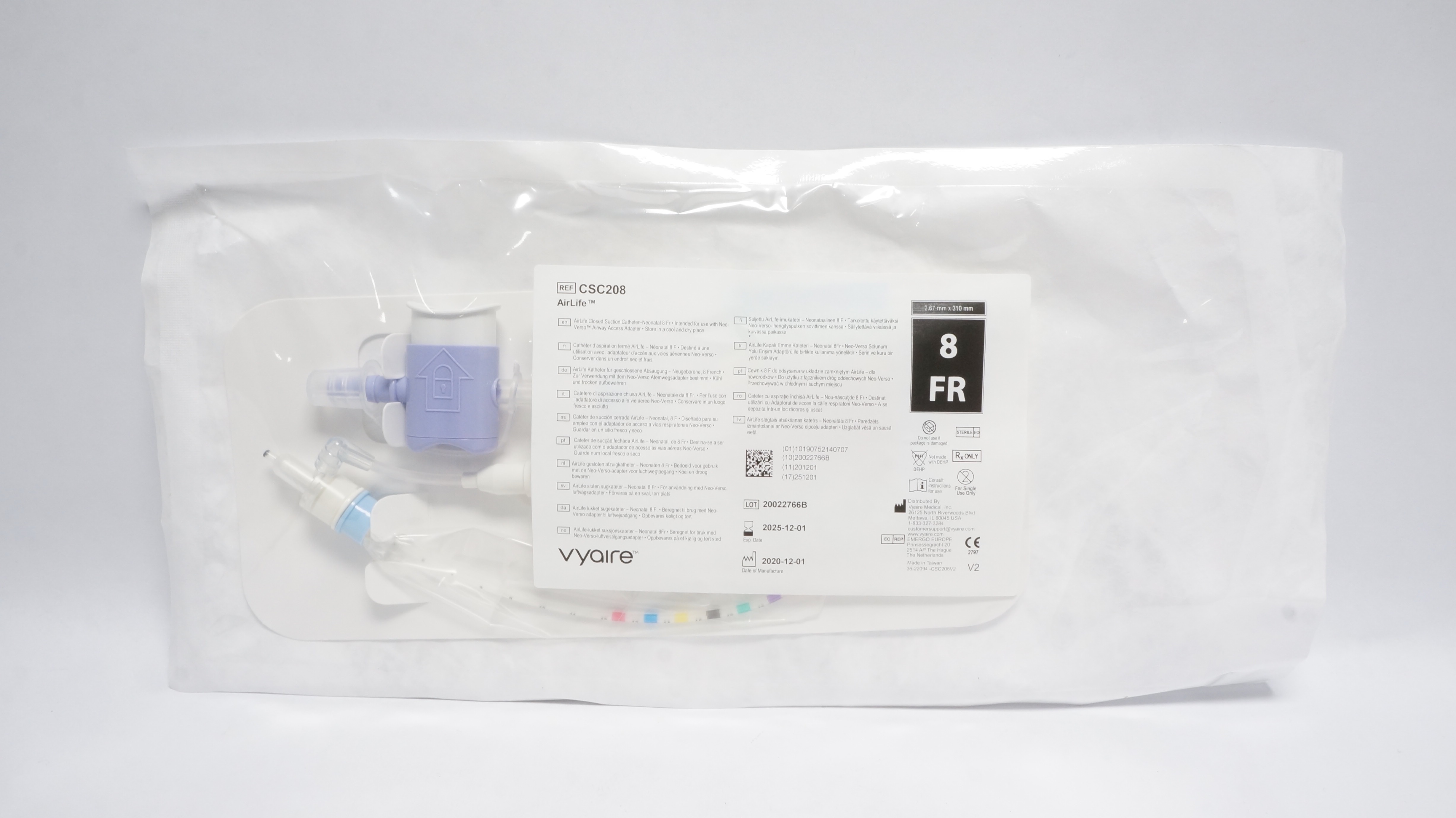 Vyaire CSC208 AirLife Neonatal Closed Suction Cath. 8Fr (x)