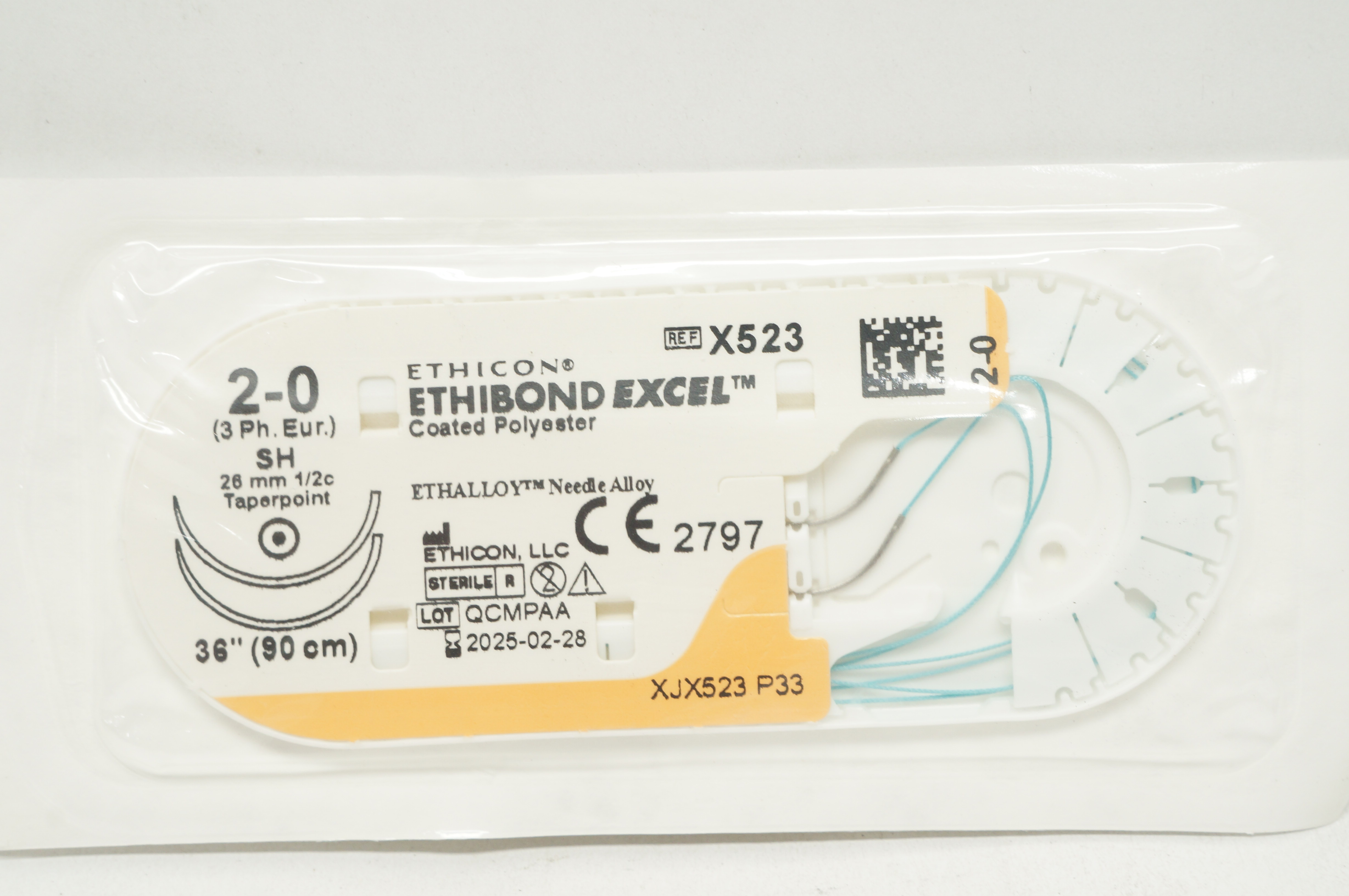 Ethicon X523 2-0 Ethibond Excel Surgical Stre SH 26mm 1/2c Taperpoint, 36inch
