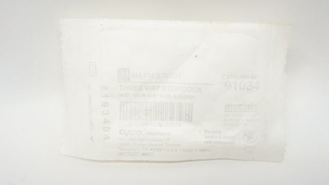 Mallinckrodt 91034 Three Way Stopcock w/Male Luer Lock Adapter