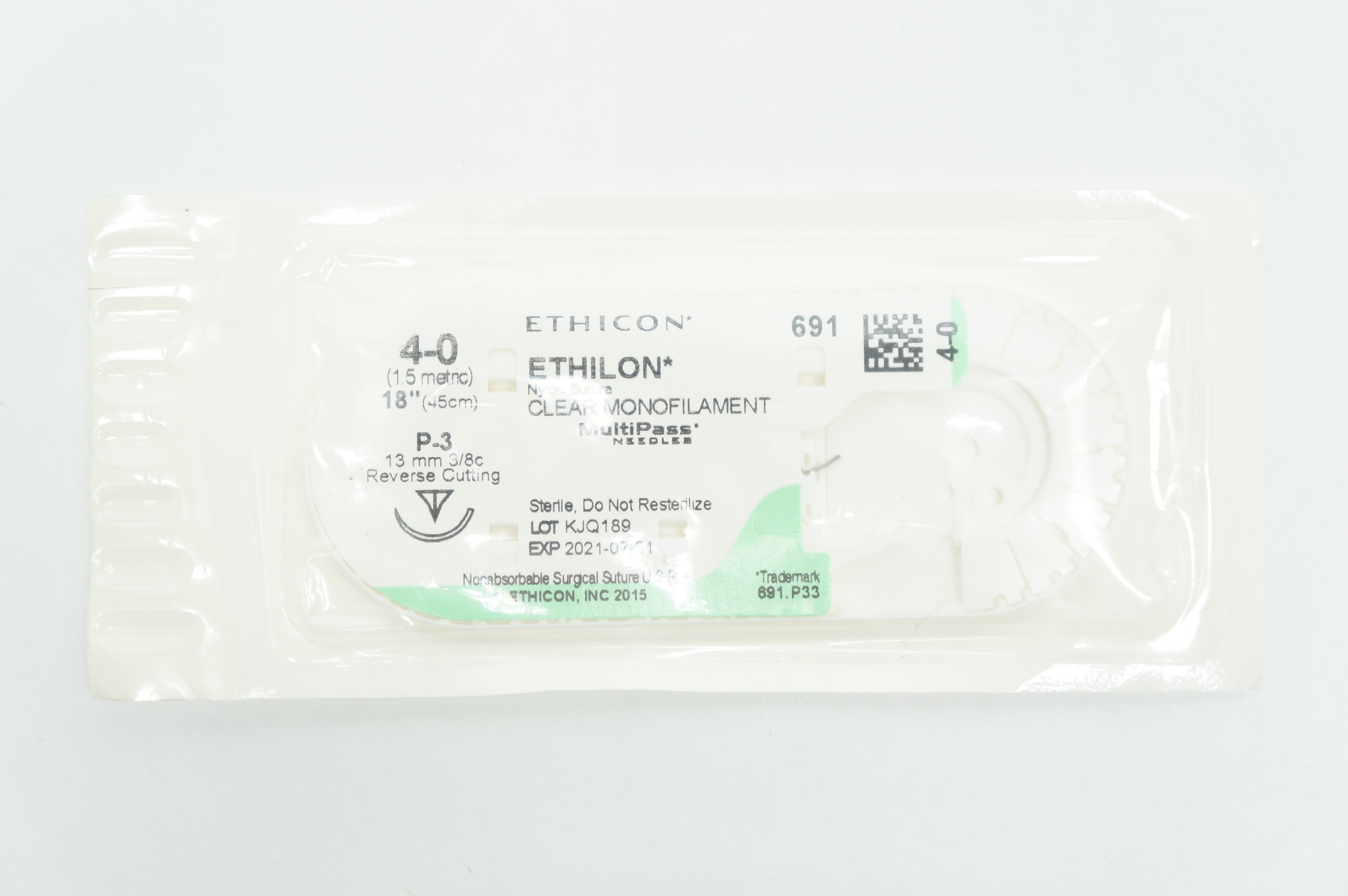 Ethicon 691 4-0 ETHILON, P-3, 13mm 3/8c, 18inch