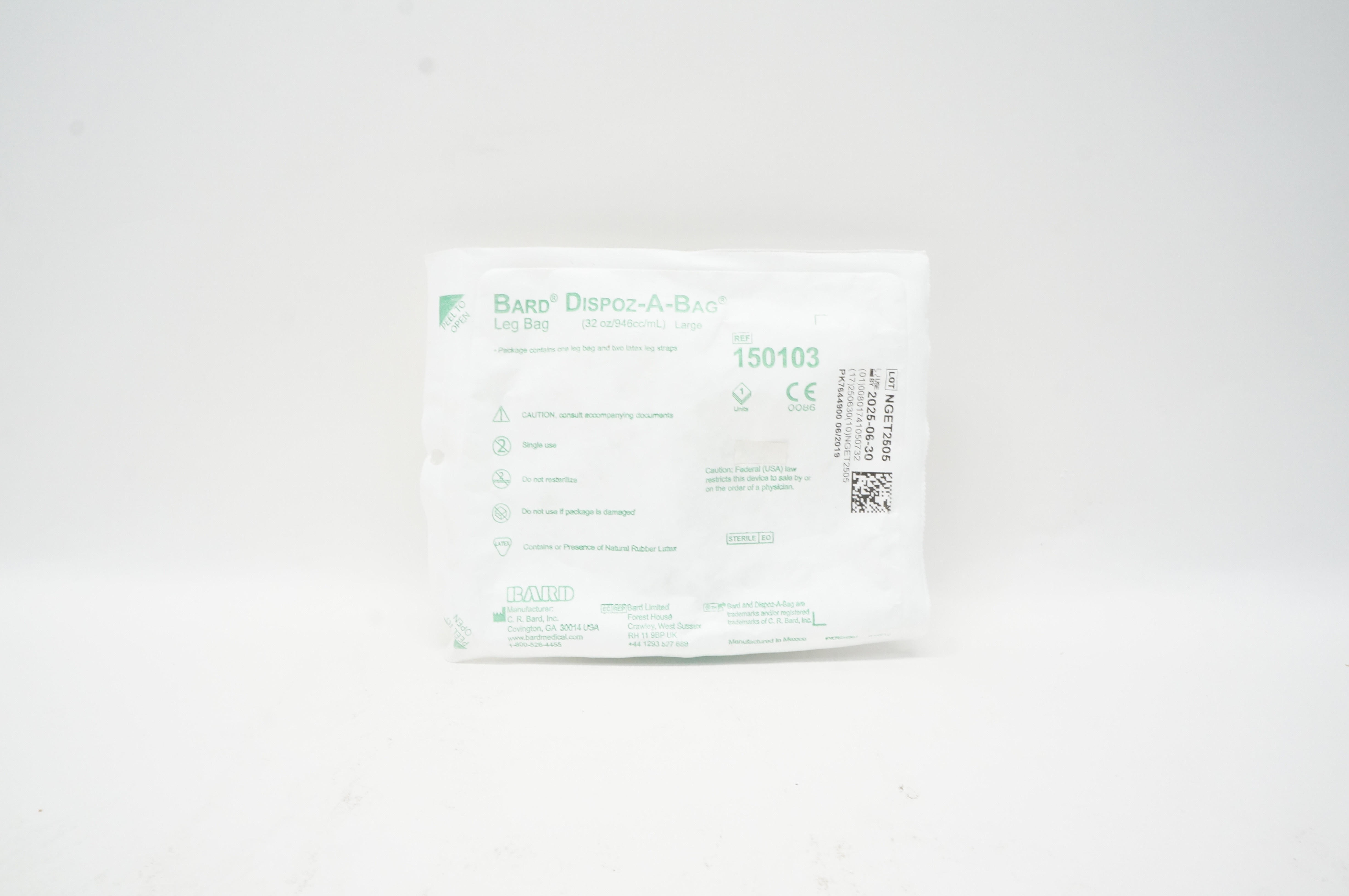 Bard 150103 Dispoz-A-Bag Leg Bag, Large 32oz/946cc/mL