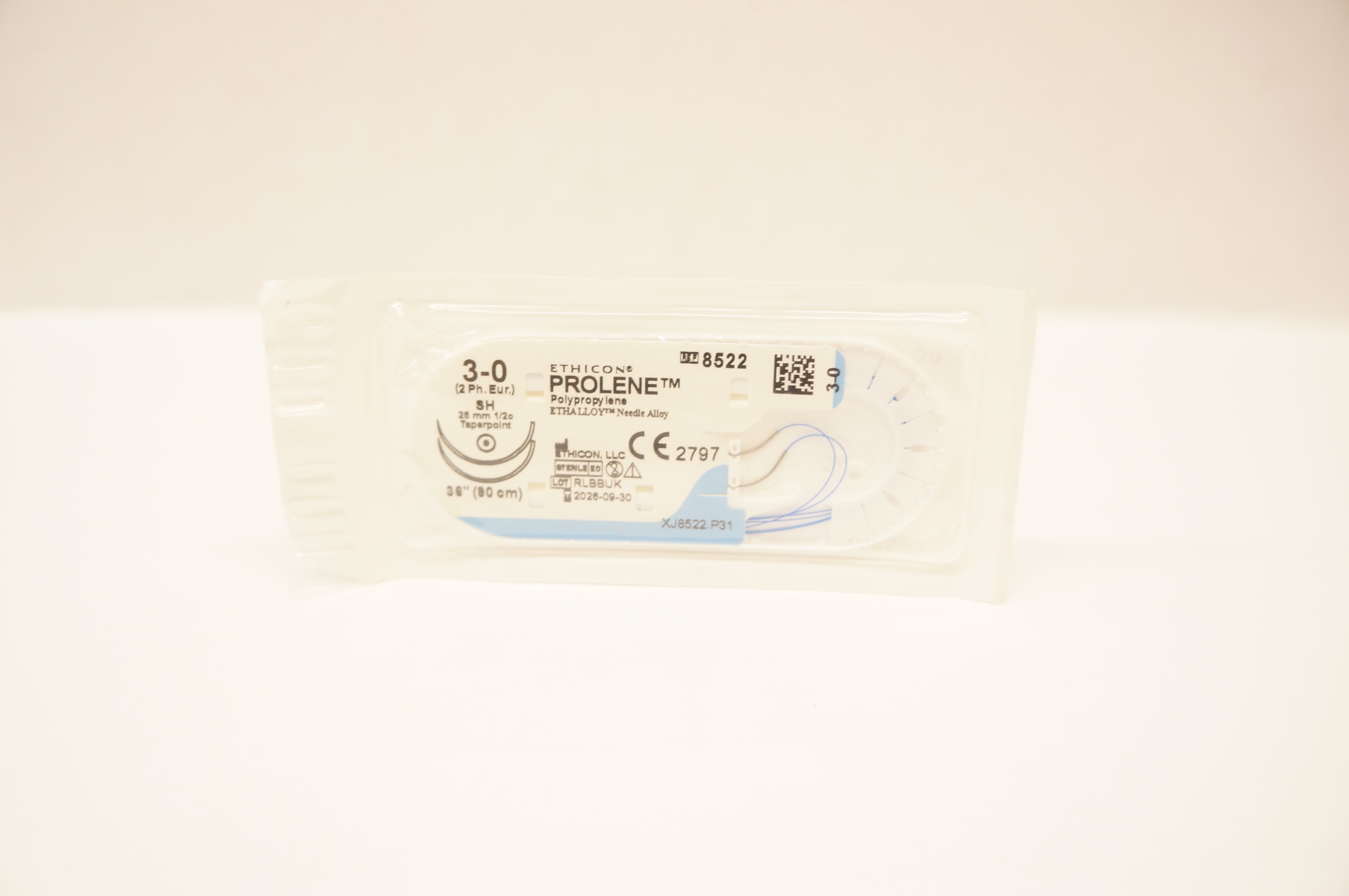 Ethicon 8522 3-0 PROLENE Polypropylene Stre SH 26mm 1/2c Taperpoint, 36inch
