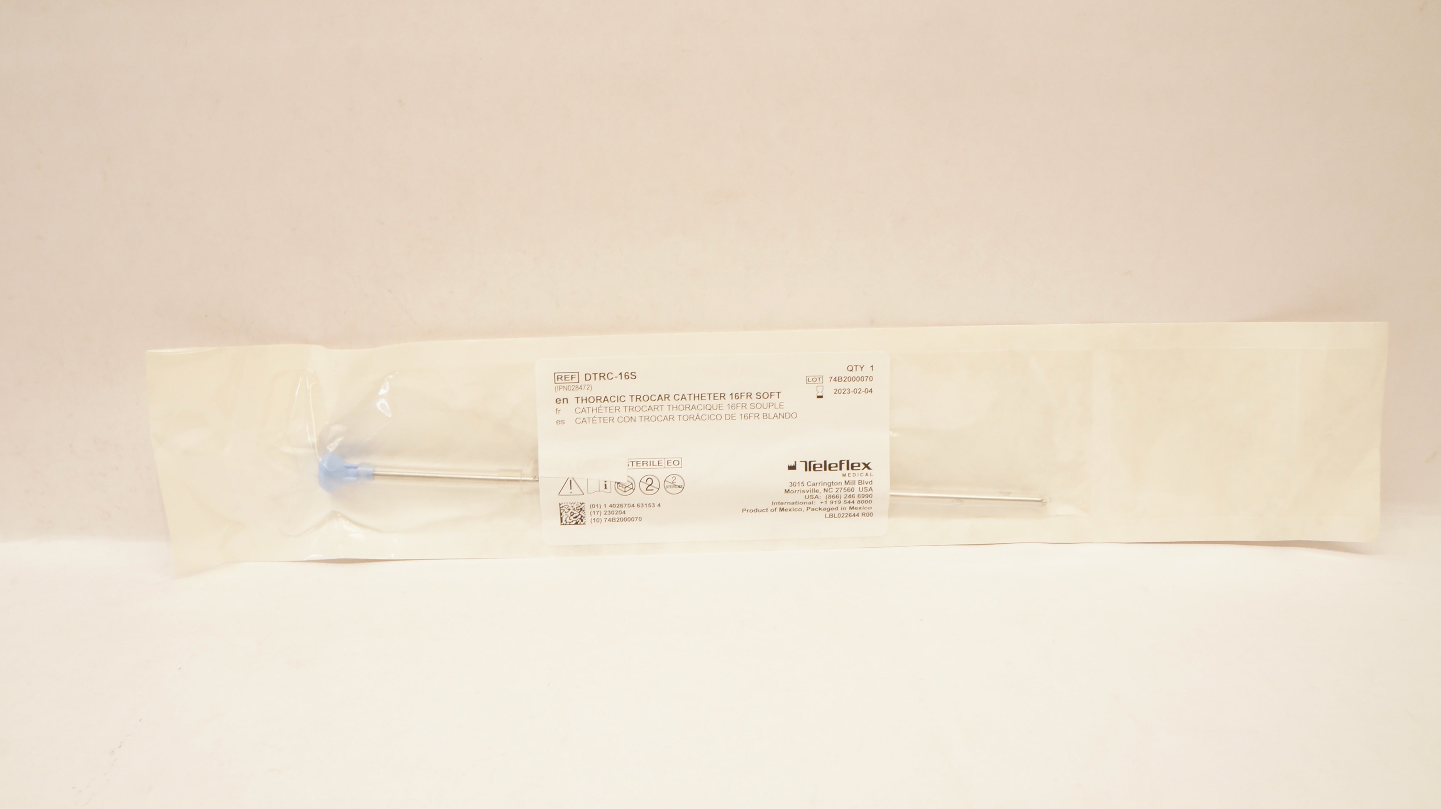 Teleflex DTRC-16S Thoracic Trocar Cath. 16Fr. Soft