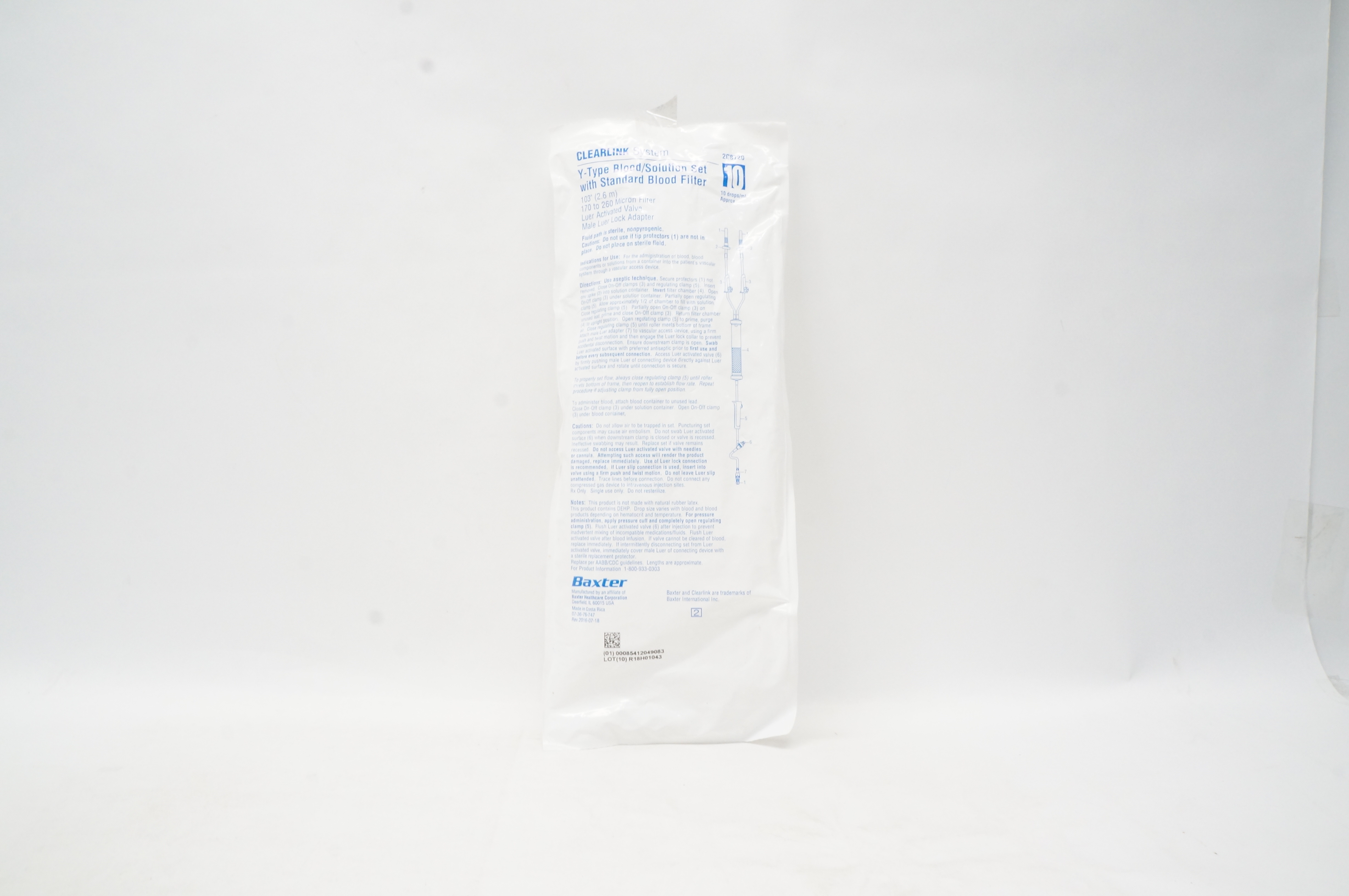 Baxter 2C8720 Clearlink System Y-Type Blood/Solution Set 103inch