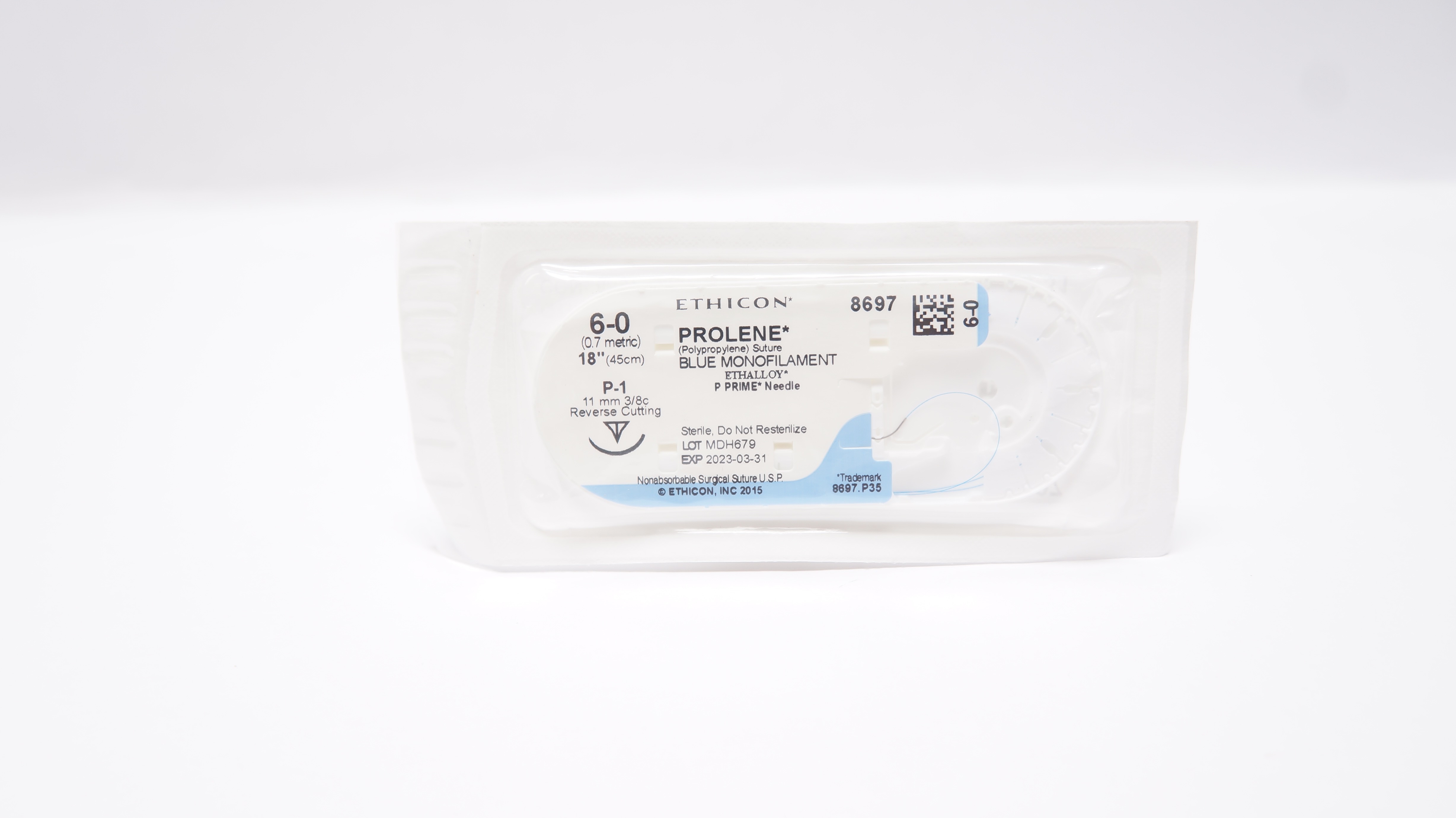 Ethicon 8697 6-0 PROLENE Stre P-1 11mm 3/8c Reverse Cutting, 18inch (x)