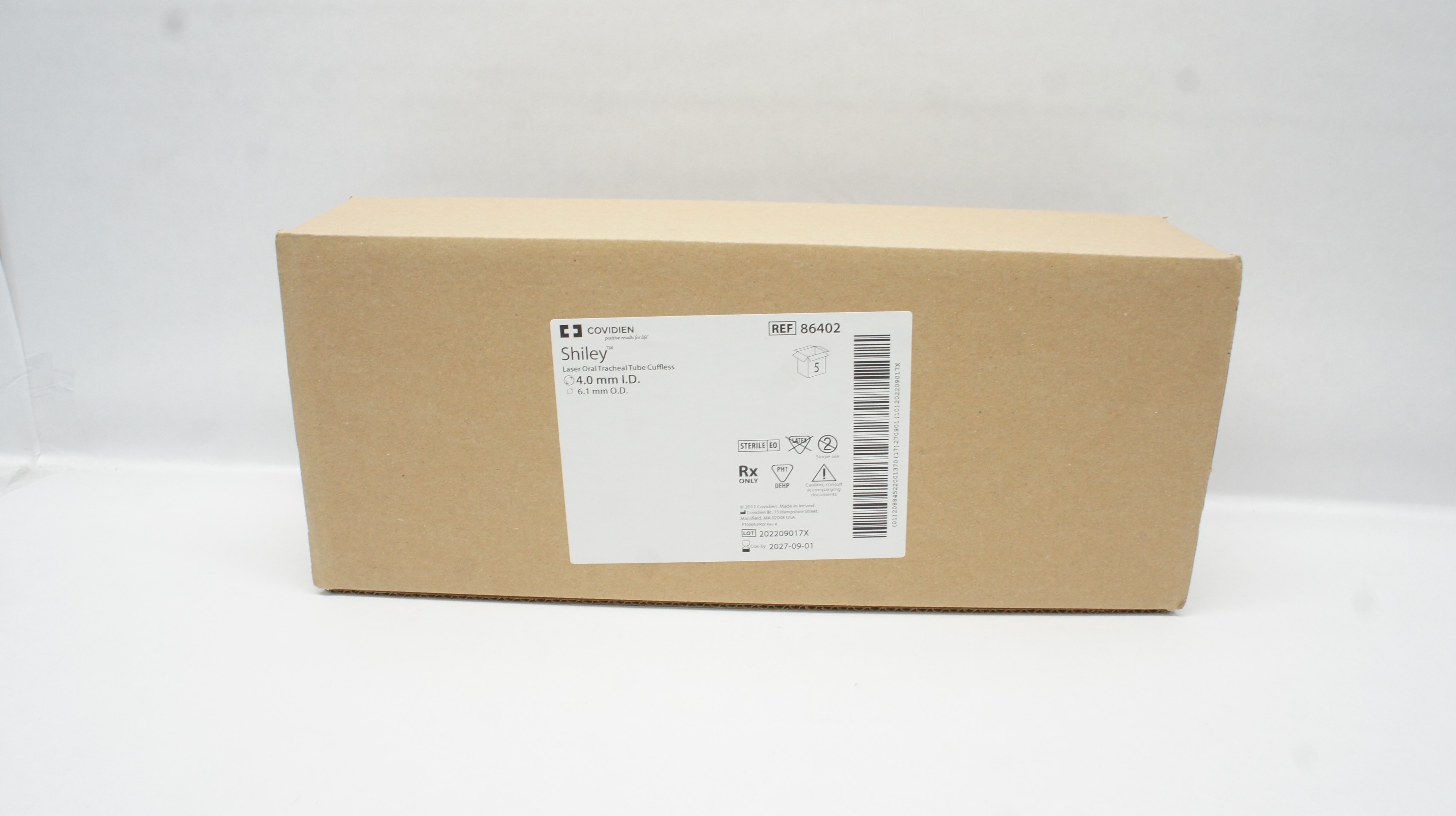 Covidien 86402 Shiley Laser Oral Tracheal Tube Cuffless 4.0mm x 6.1mm - Box of 5