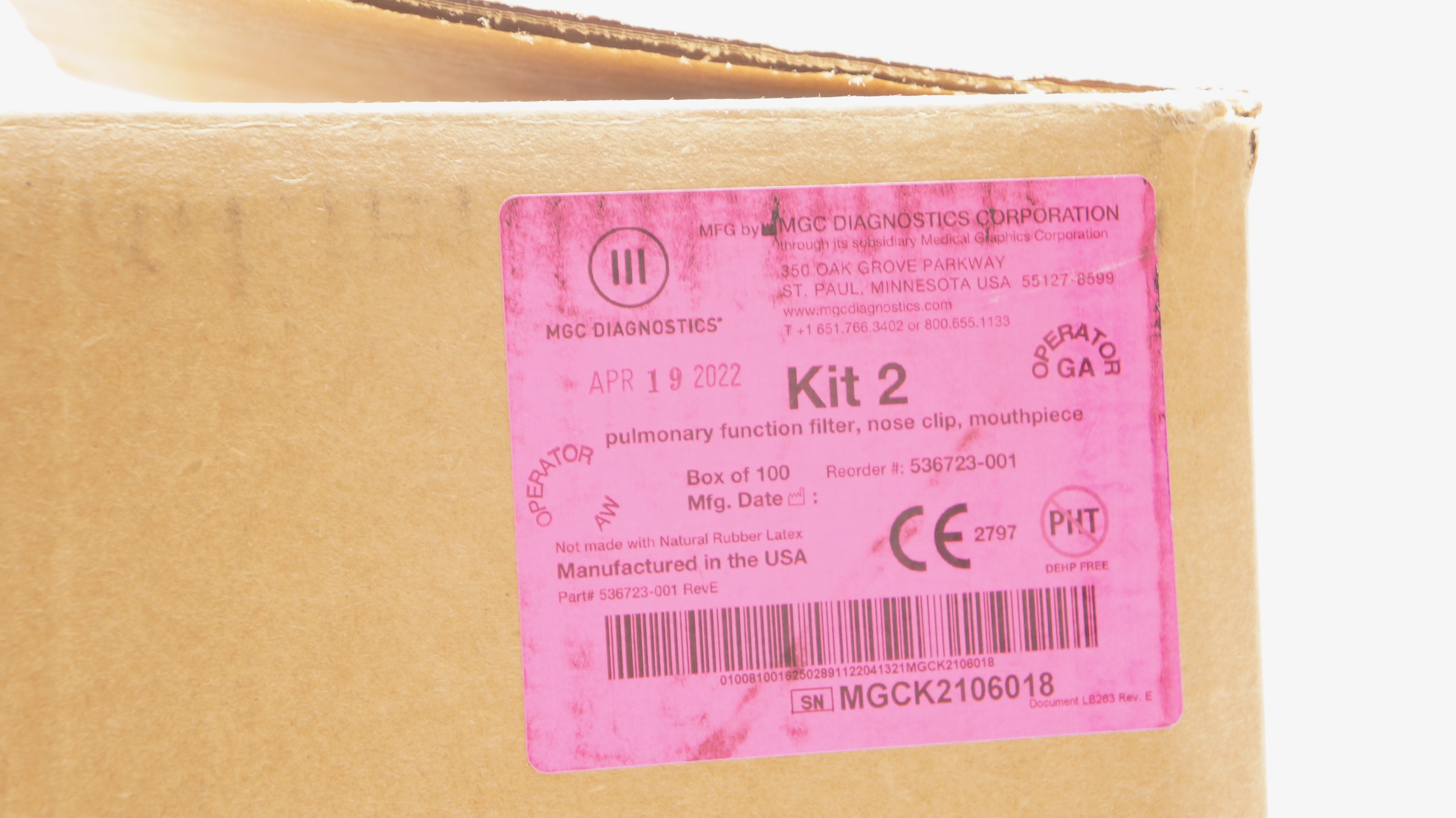 MGC Diagnostics 536723-001 KIt2 Pulmonary Function Filter&Nose Clip - Box of 100