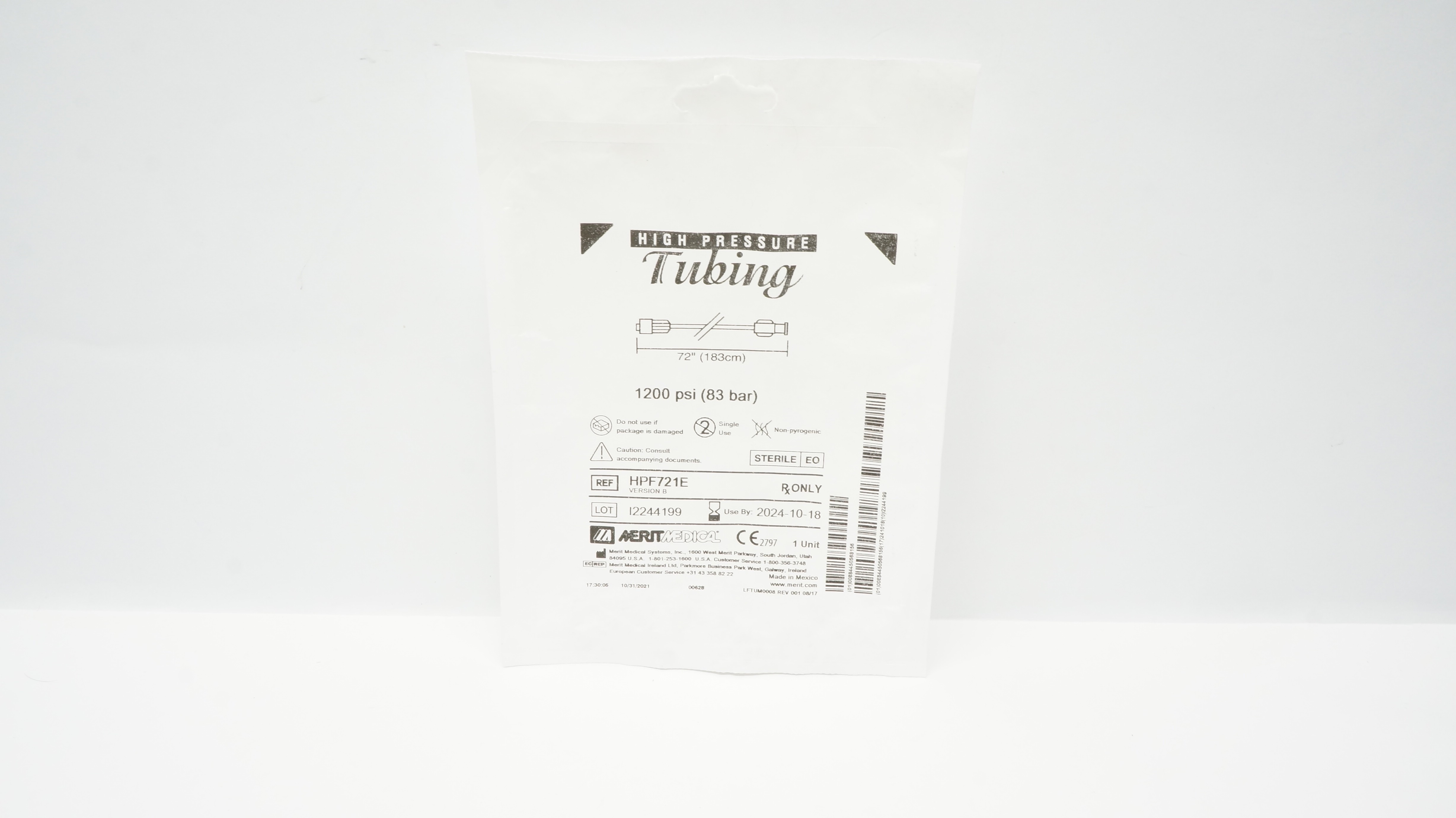 MeritMedical HPF721E High Pressure Tubing 72inch 1200psi (x)