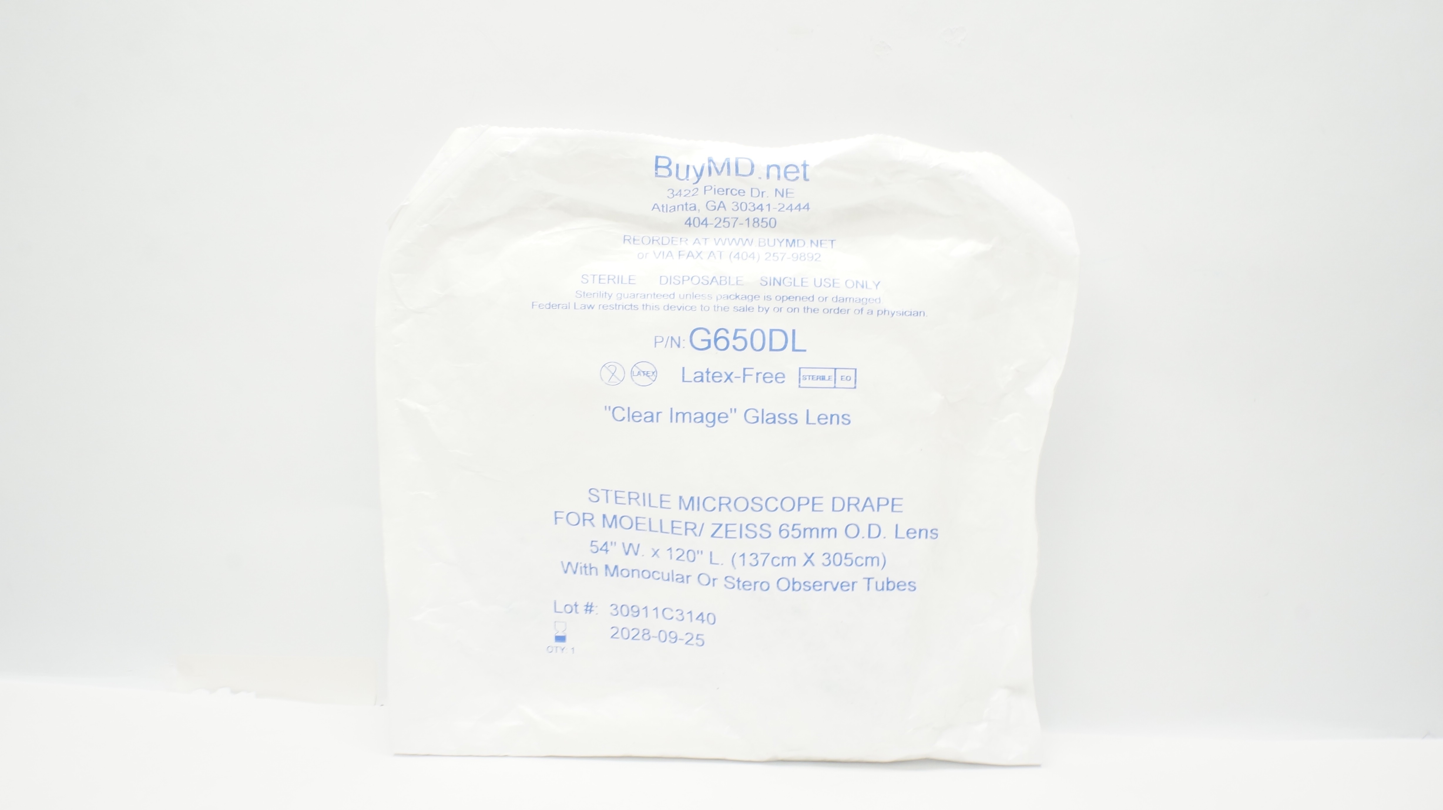 BuyMd G650DL "Clear Image" Glass Lens Sterile Microscope Drape 54In W. x 120In L