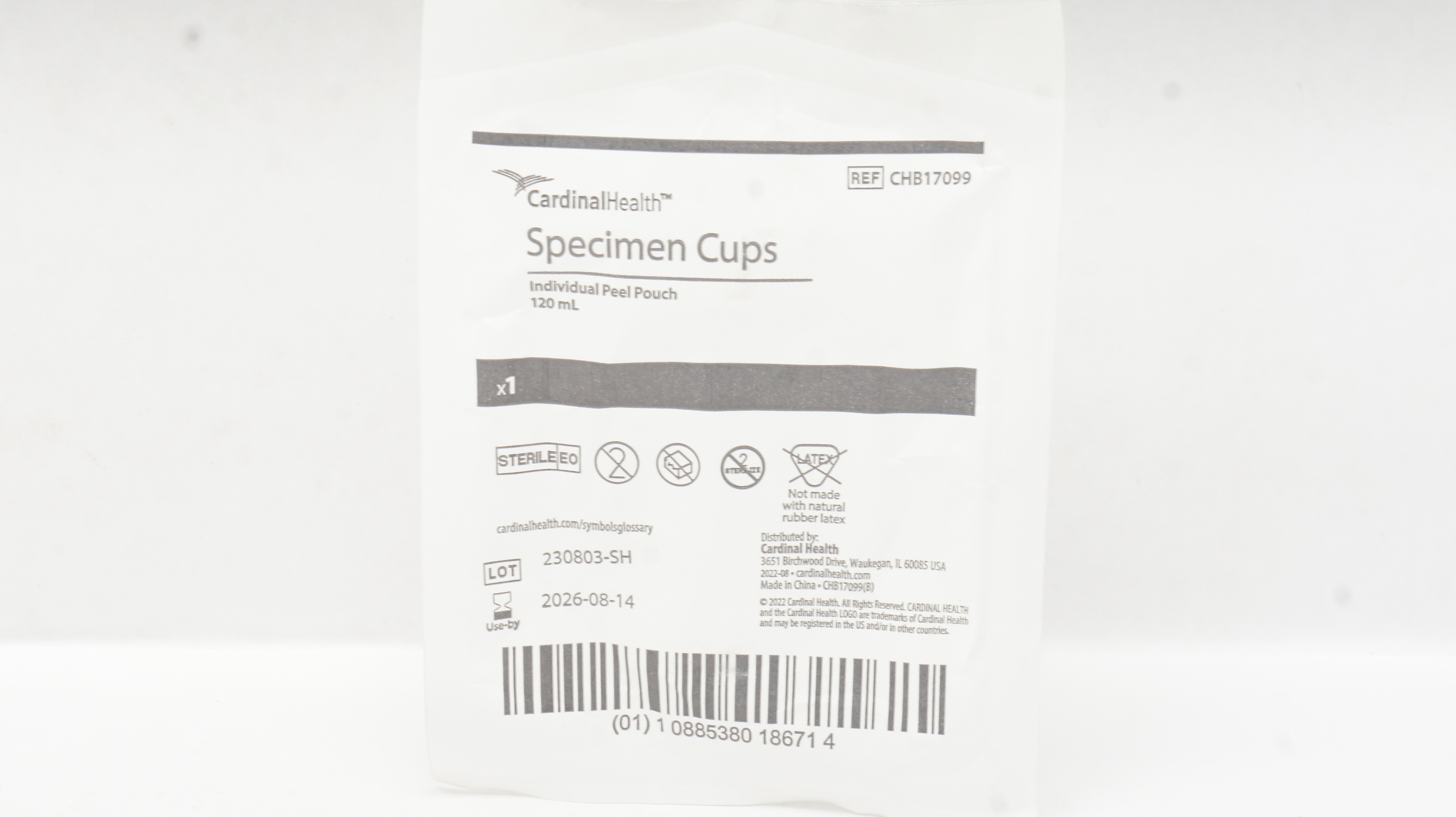 Cardinal Health CHB17099 Specimen Cups Individual Peel Pouch 120mL