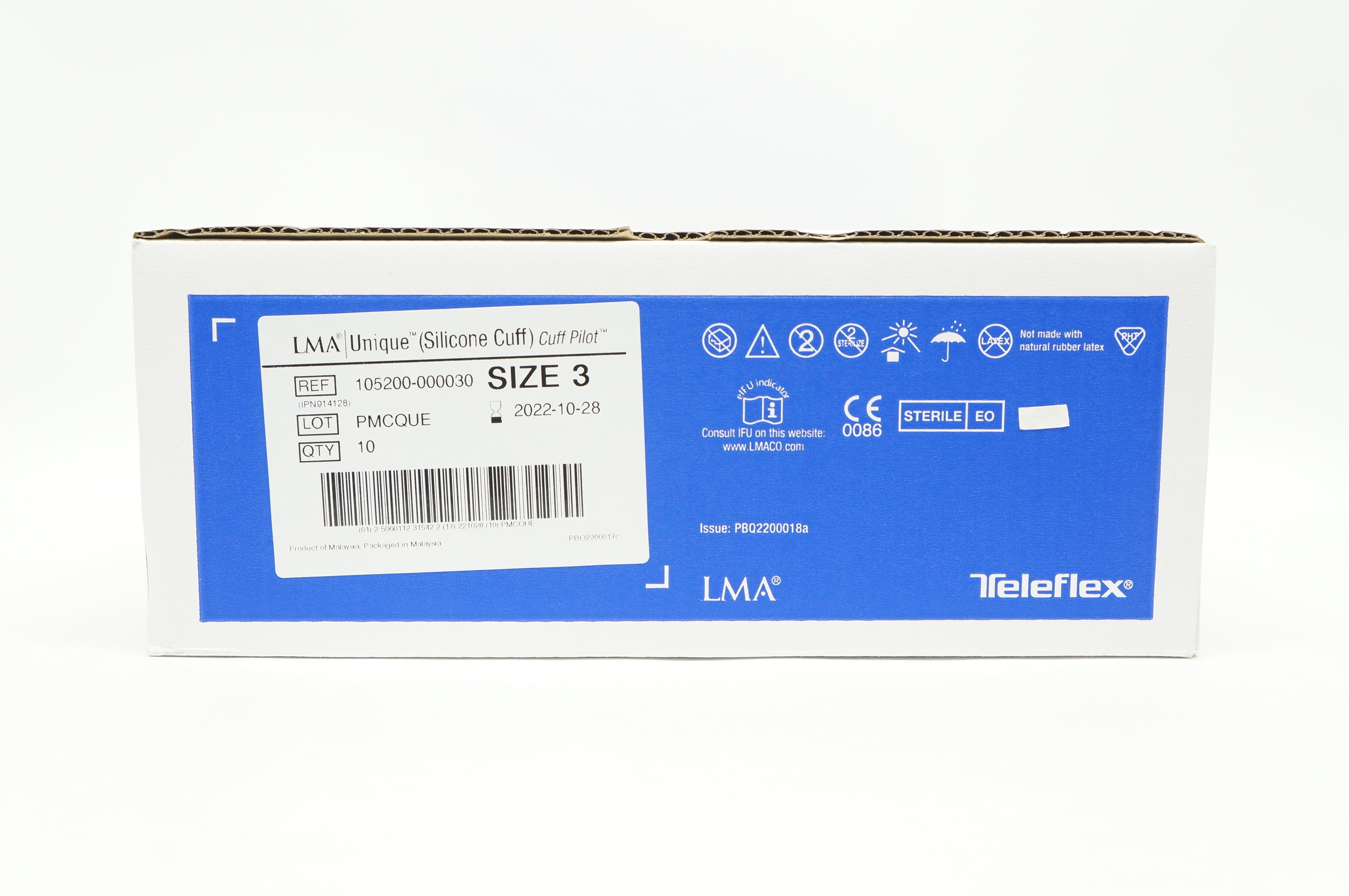 Teleflex 105200-000030 Laryngeal Mask Airway, Silicone Cuff, Size 3 ~ Box of 10