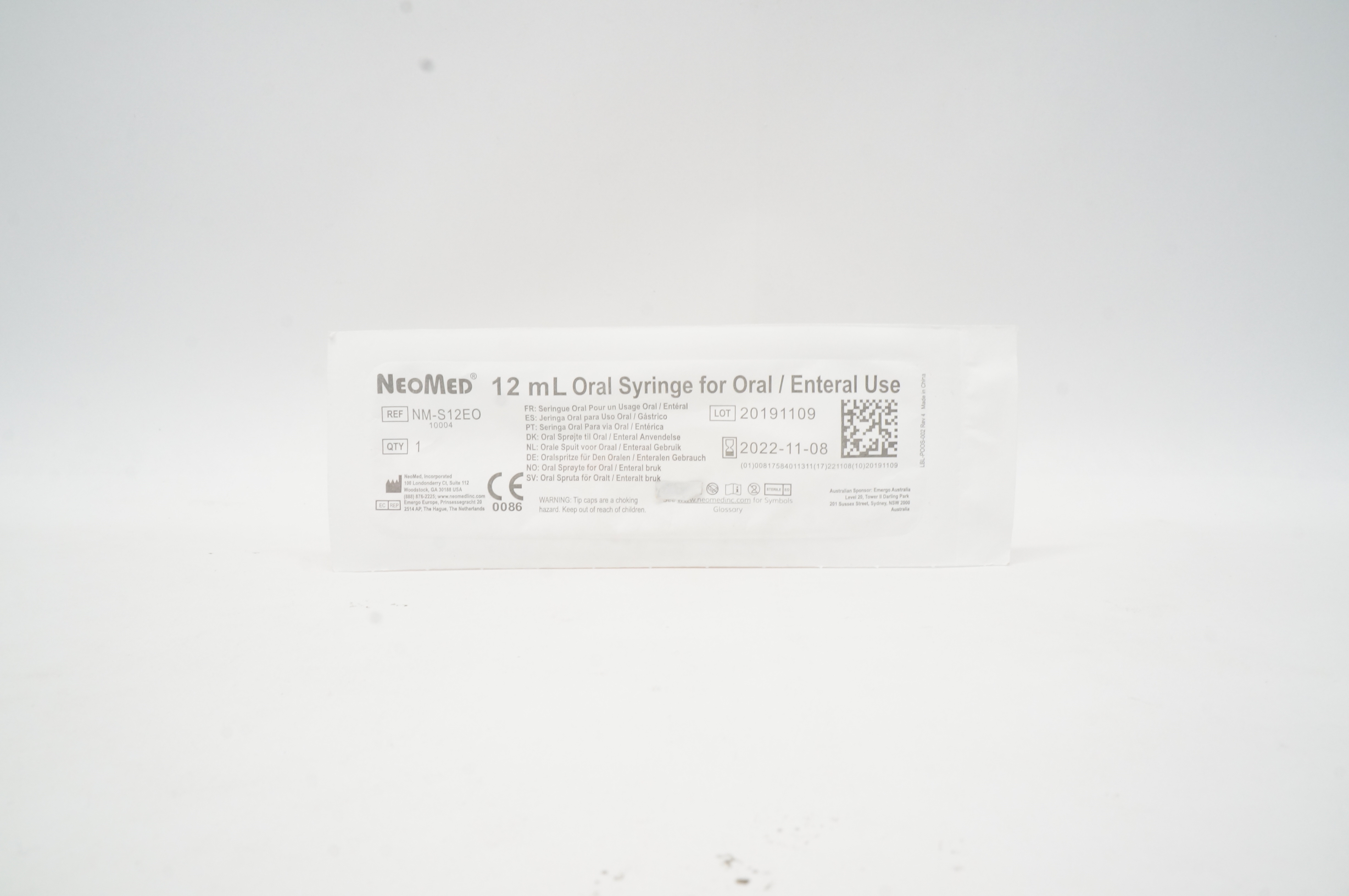 NeoMed NM-S12EO 12ml Oral Syringe for Oral / Enteral Use