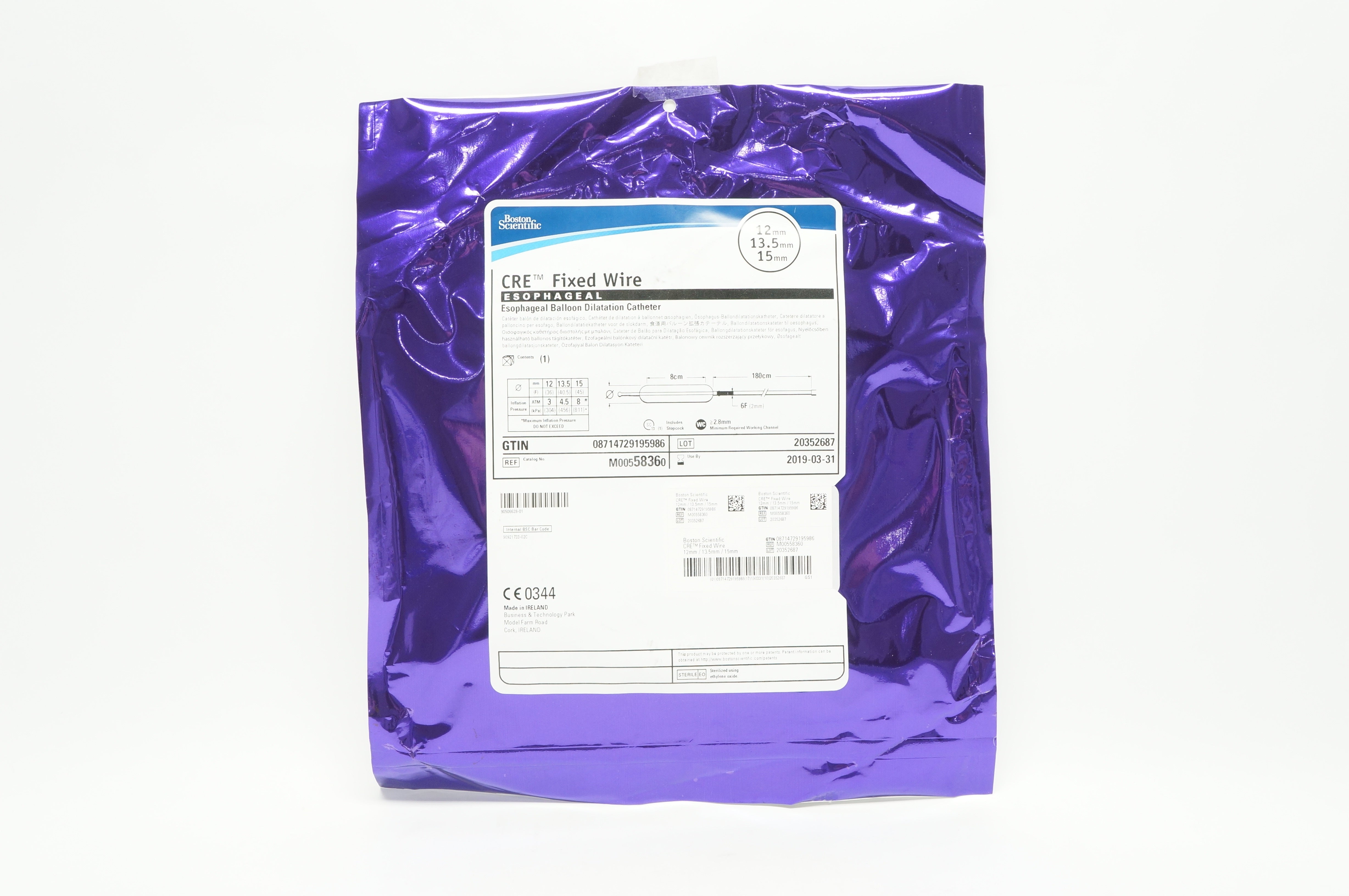 Boston Scientific M00558360 Esophageal Balloon Dilatation Cath. 12/13.5/15mm (x)