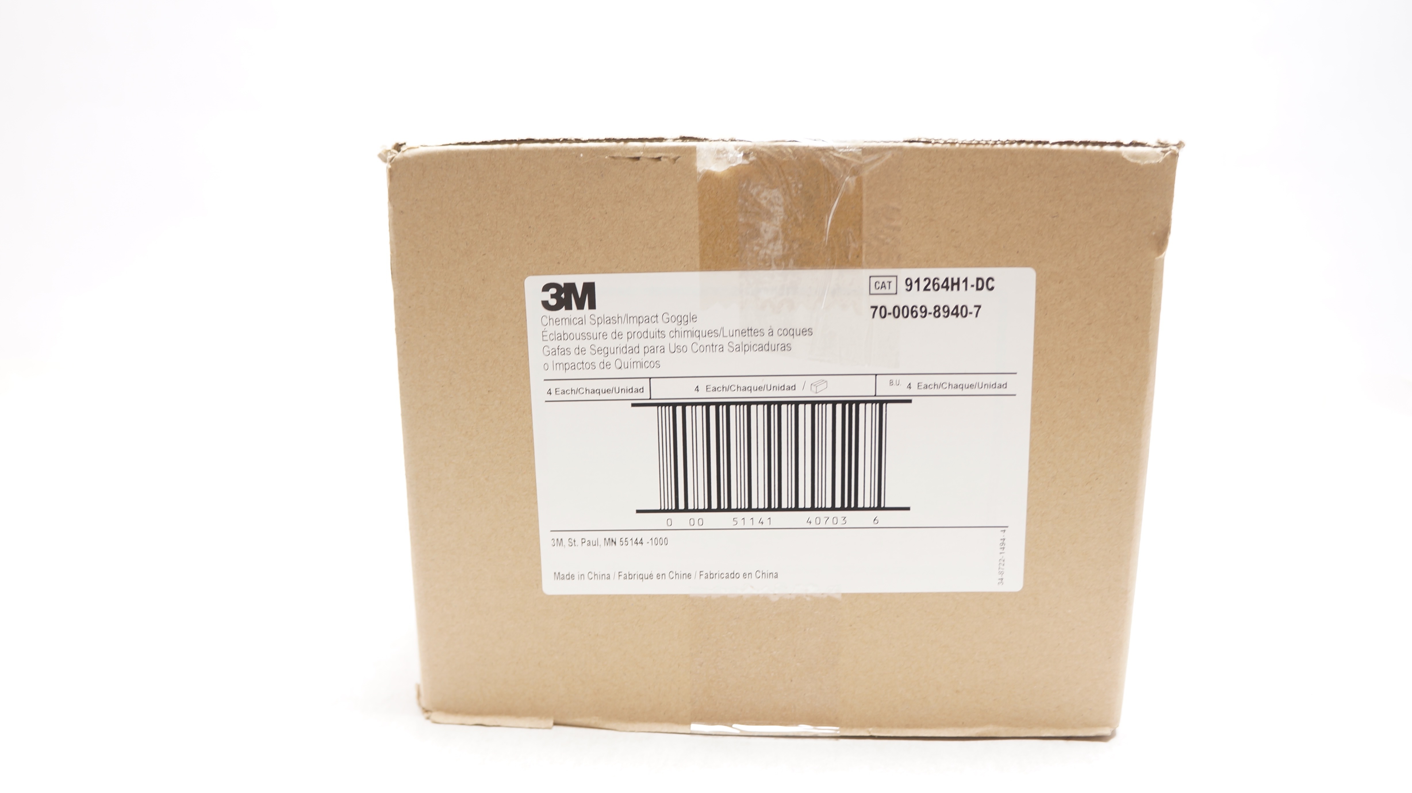 3M 91264H1-DC Professional Goggle, Chemical Splash/Impact - Case of 4