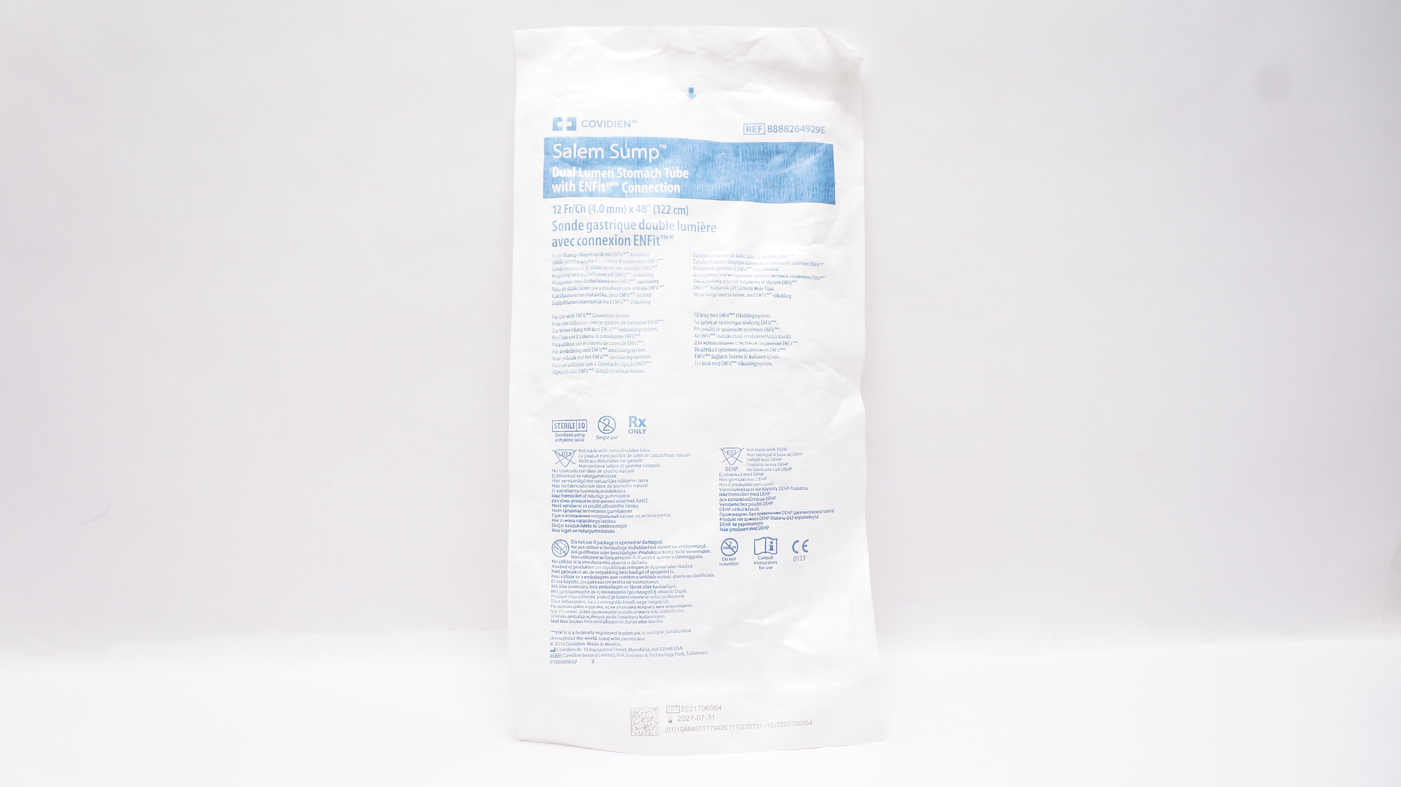 Covidien 8888264929E Salem Sump Dual Lumen Stomach Tube 12Fr/Ch x 48inch